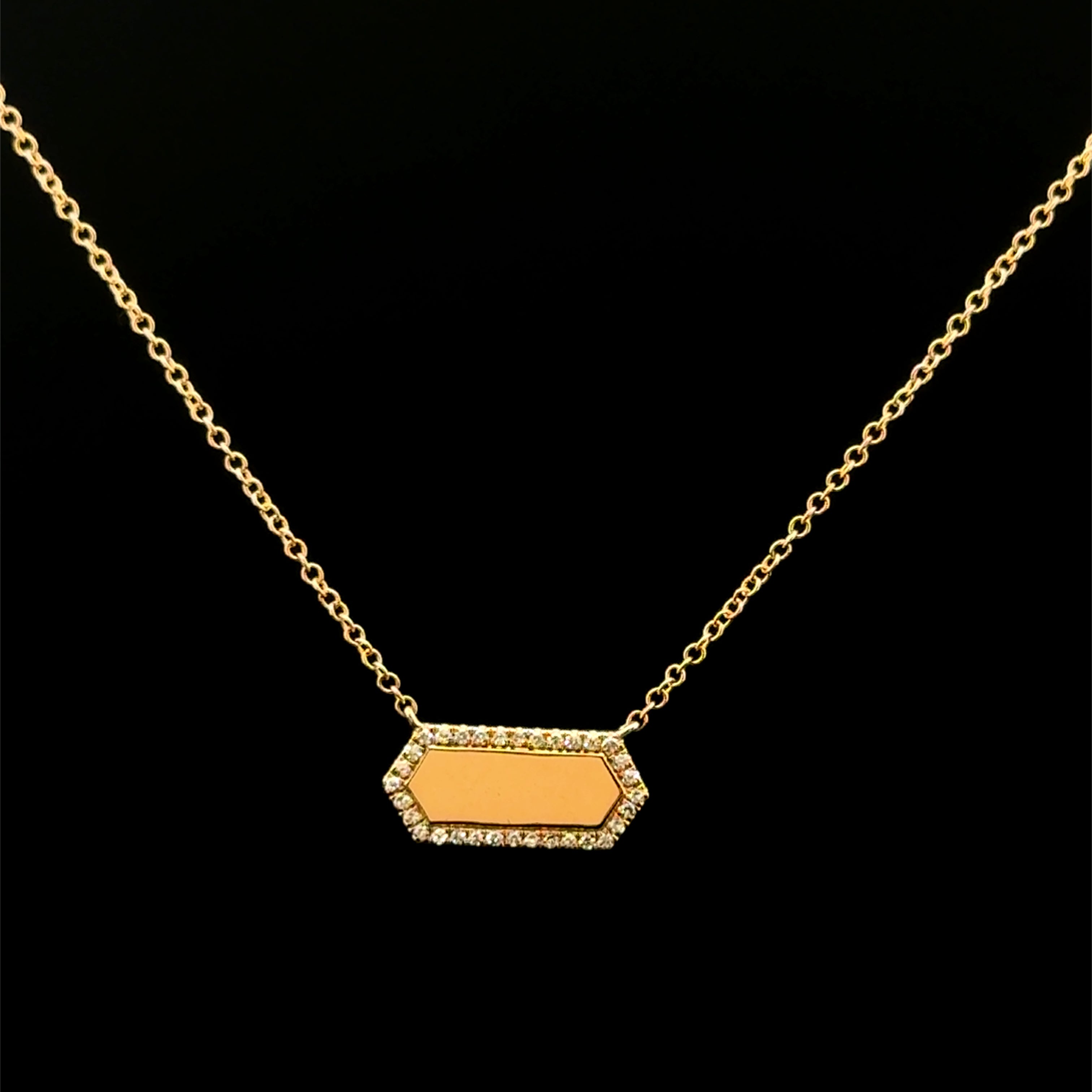 Hexagon Tag Halo Diamond Regular link Pendant