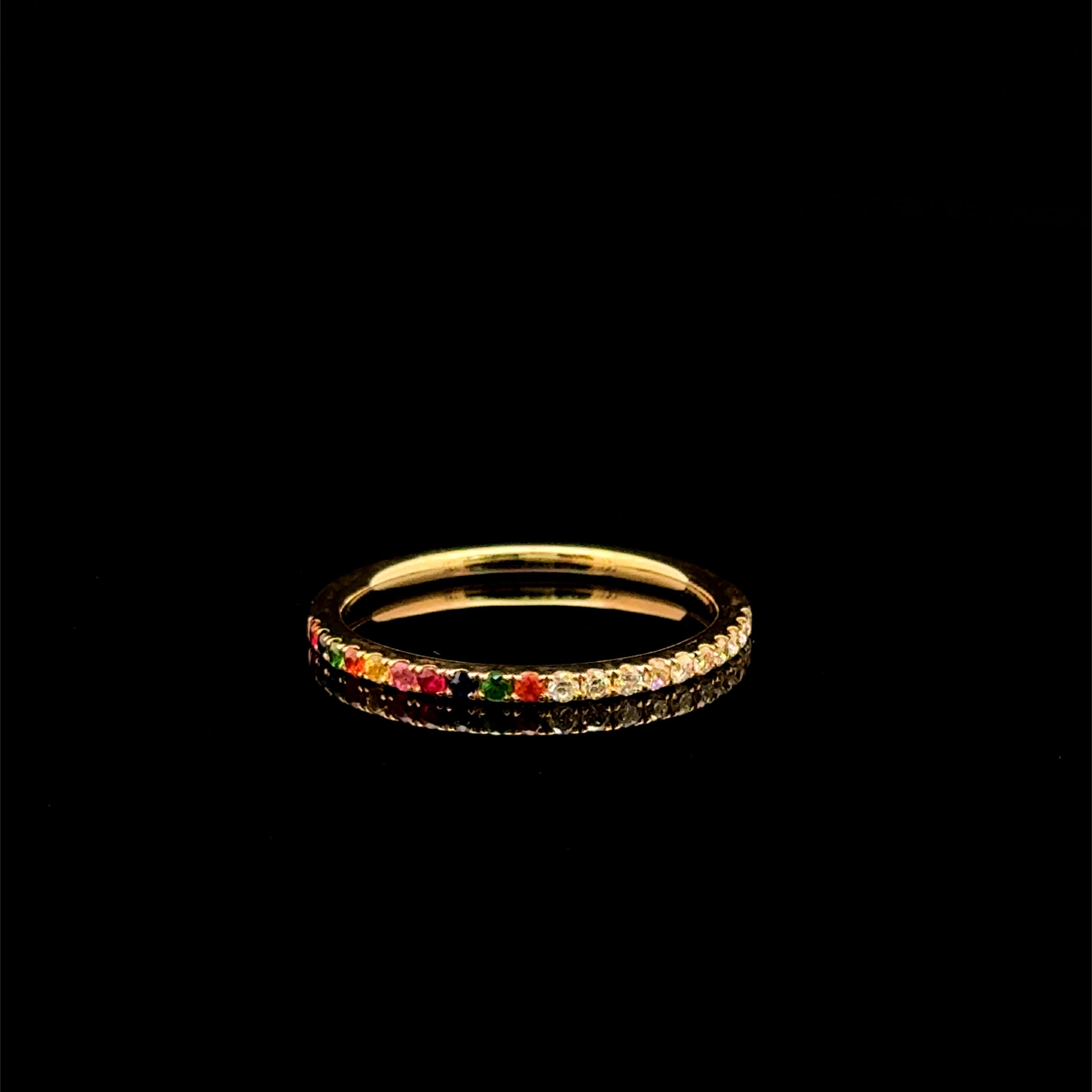 Diamond & Multi Color Sapphire Half Band Yellow Gold Ring
