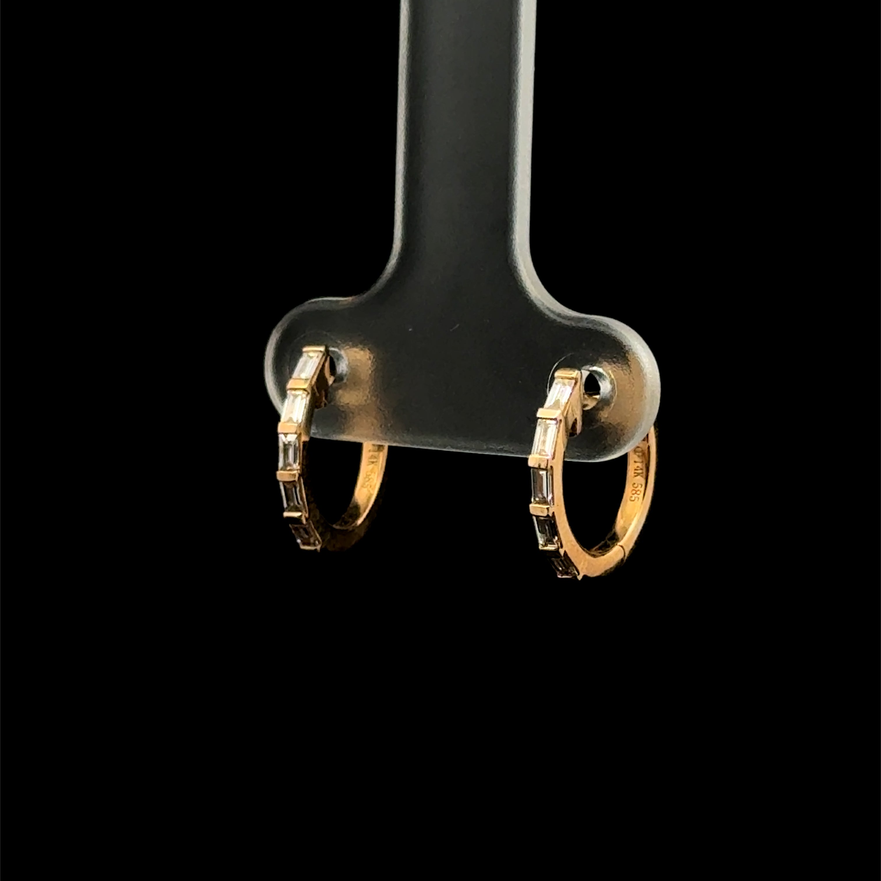 Baguette Diamond Huggie Yellow Gold Earrings