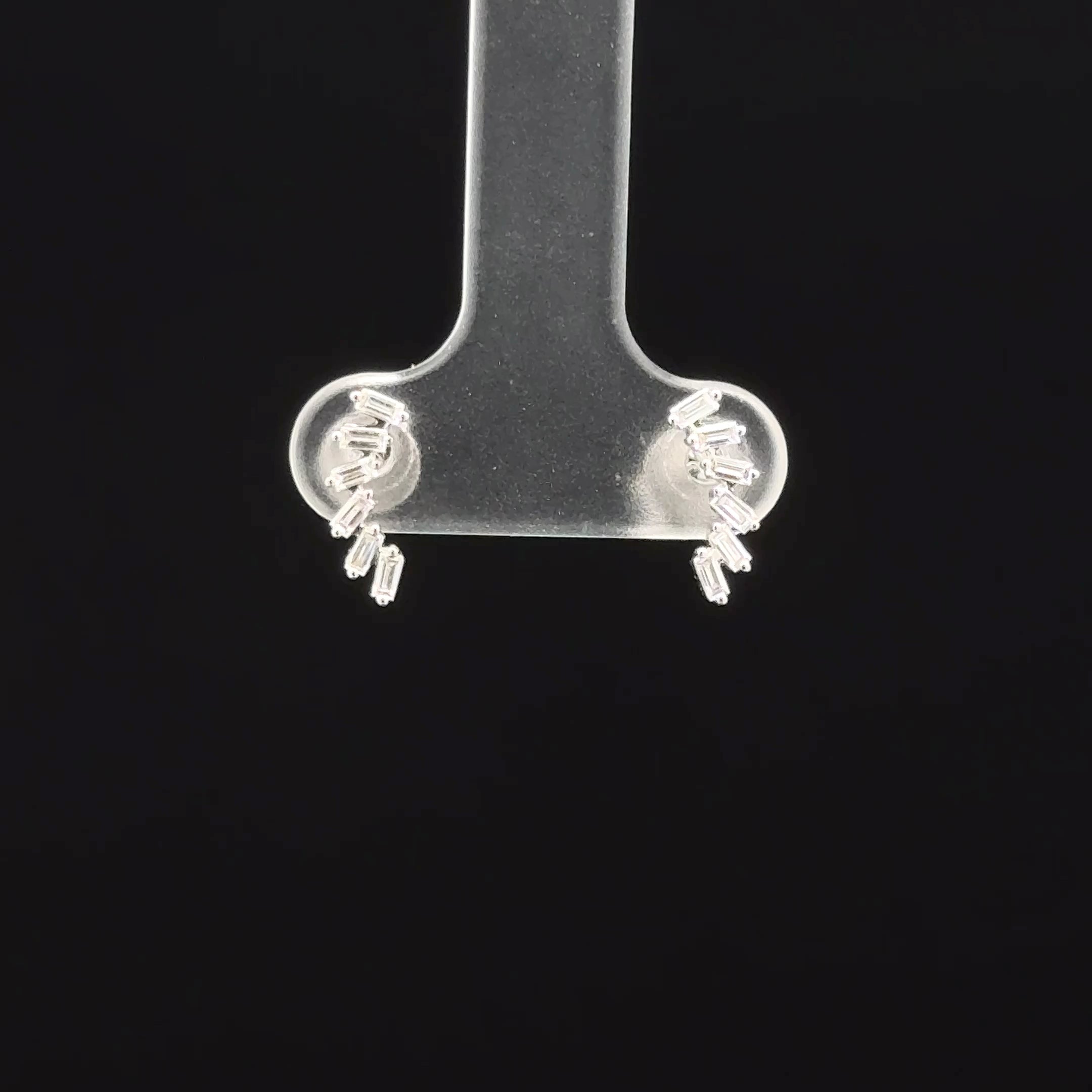 Stud Curved Baguette Diamond White Gold Earrings