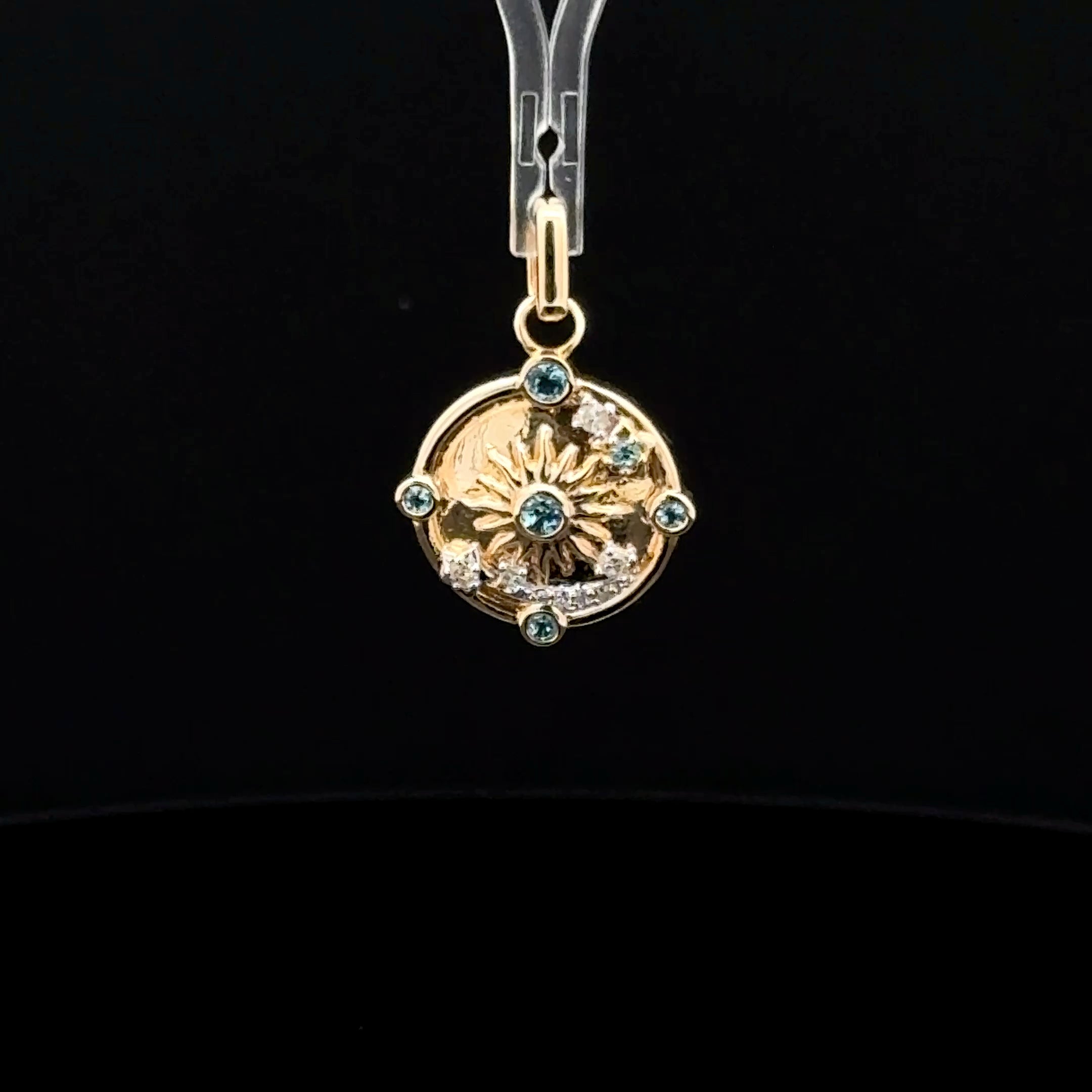 Diamond & Blue Topaz Solar Sistem Yellow Gold Charm