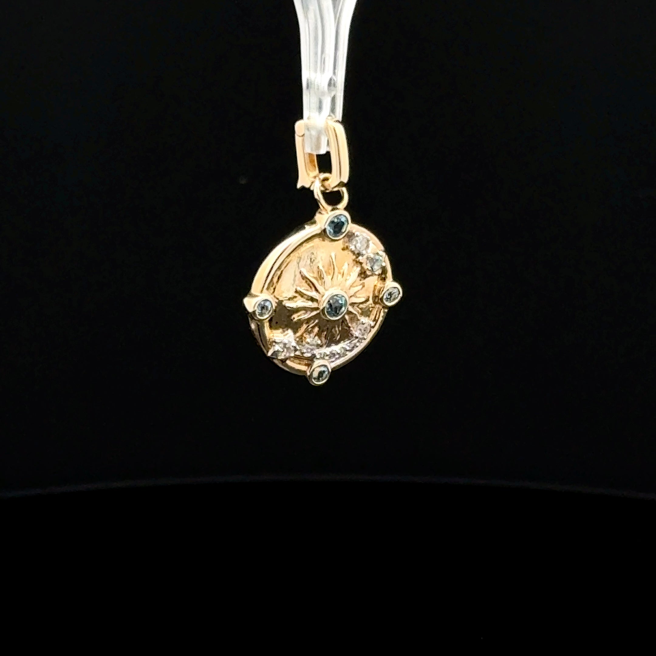 Diamond & Blue Topaz Solar Sistem Yellow Gold Charm