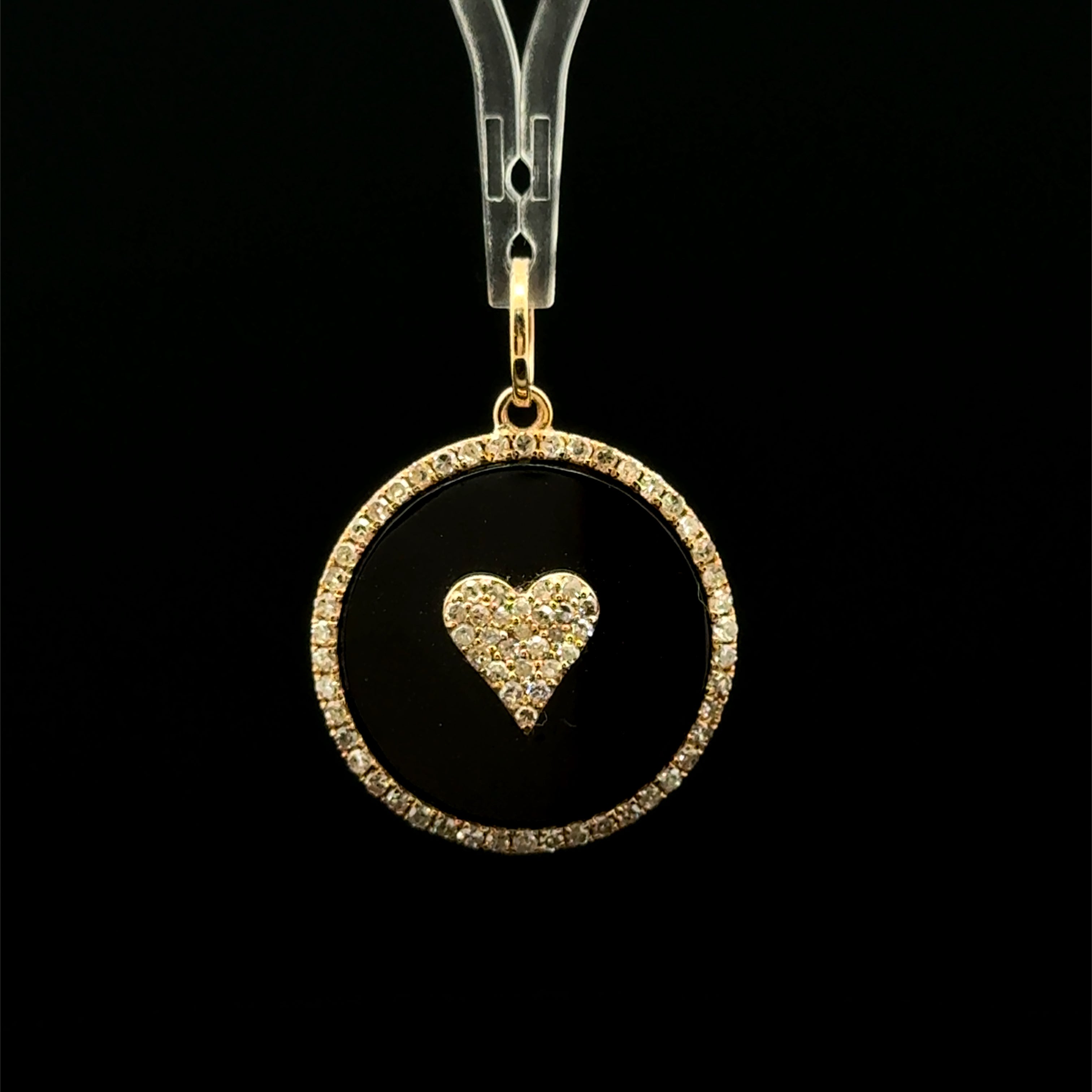 Onyx & Diamond Heart Yellow Gold Charm
