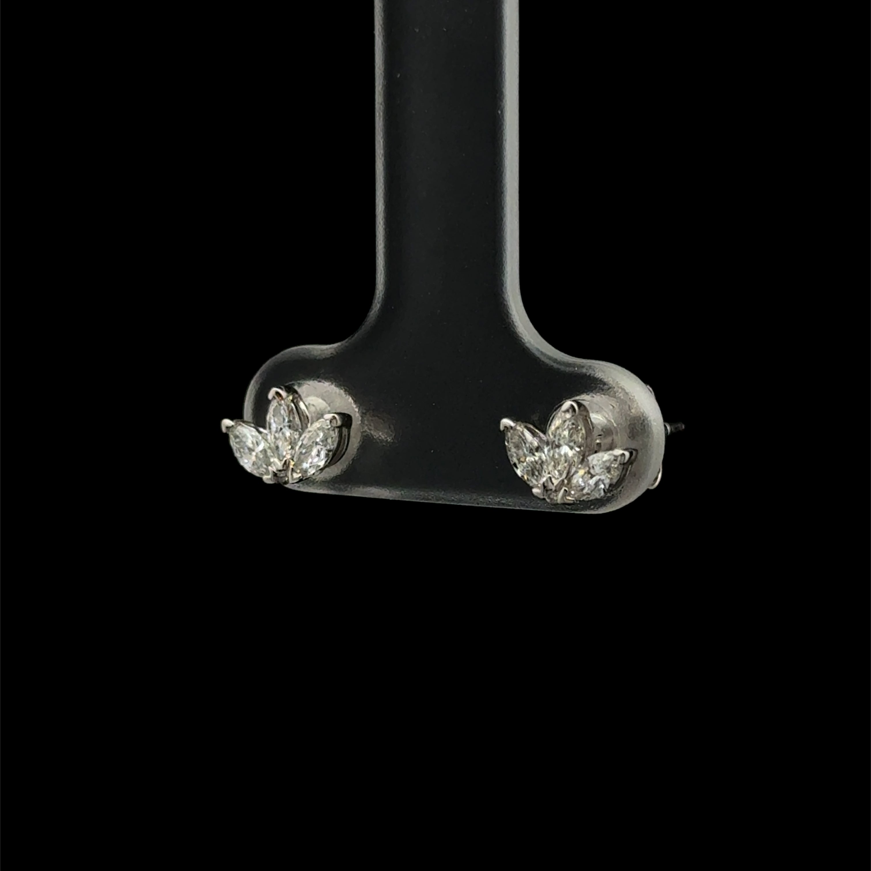 Tri-Diamond Stud White Gold Earring
