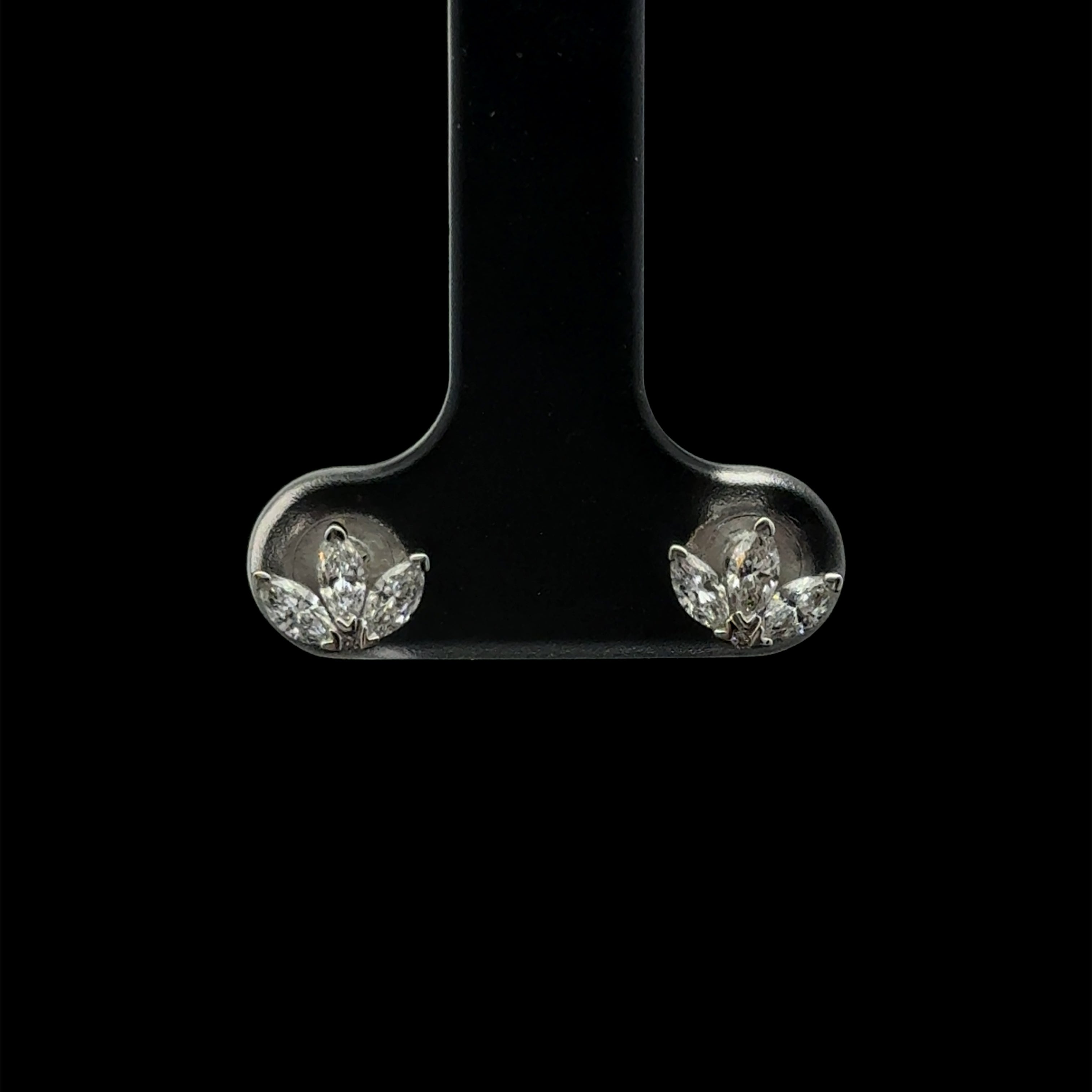 Tri-Diamond Stud White Gold Earring