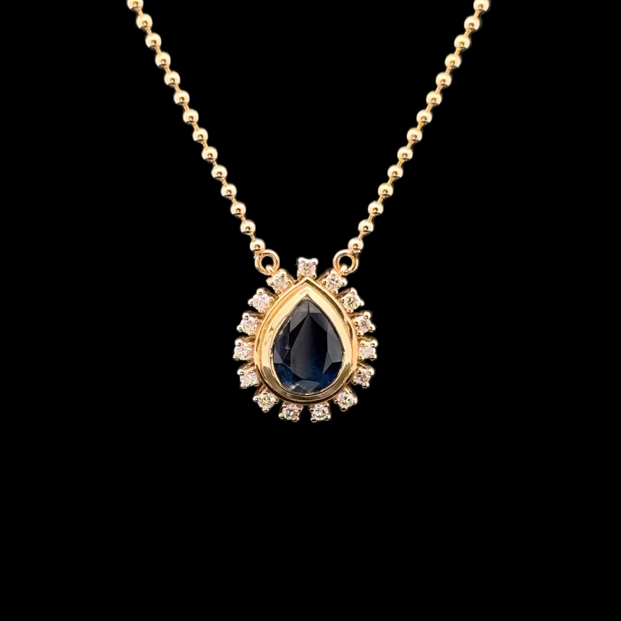 Kyanite Diamond Halo Yellow Gold Pendant