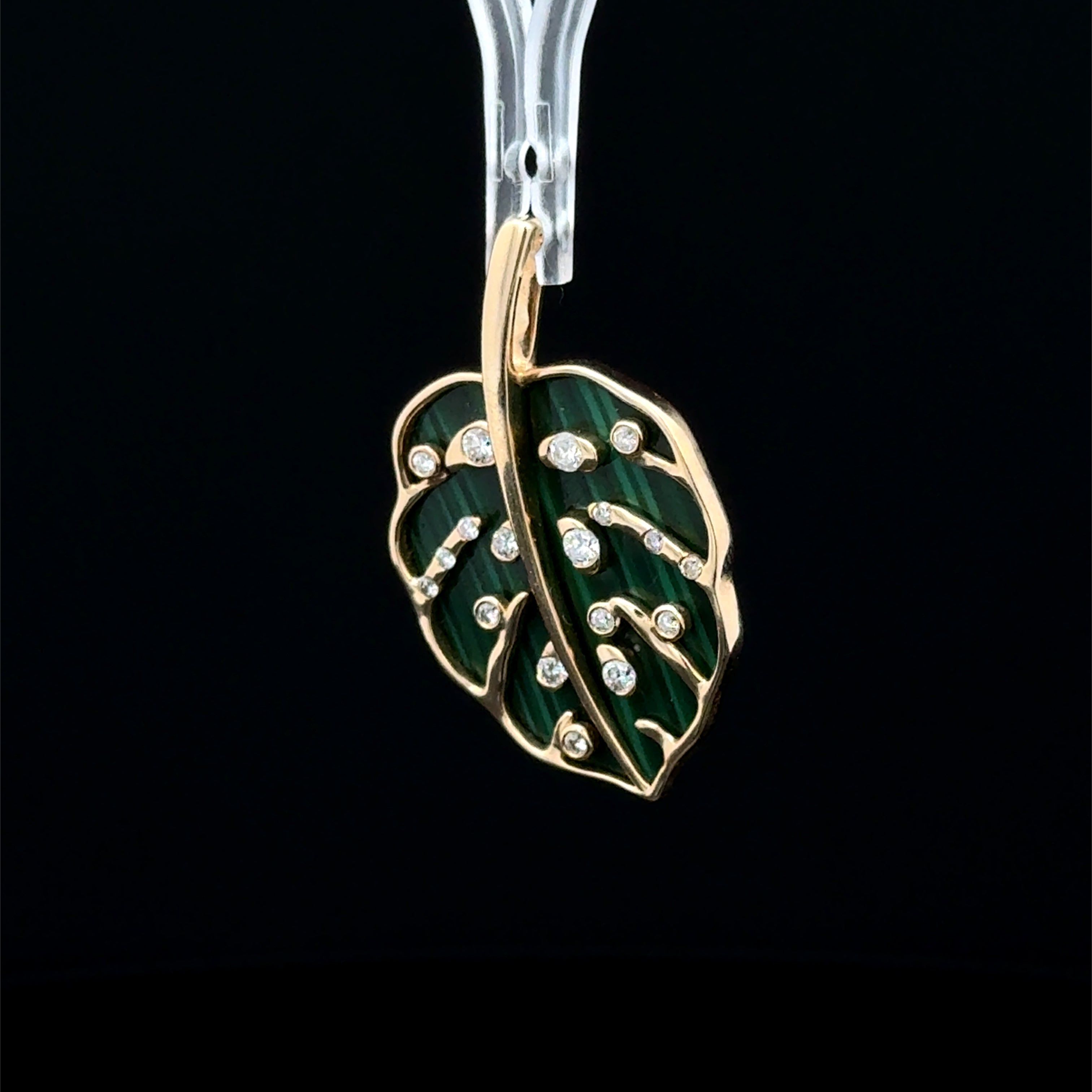 Malachite Leaf Yellow Gold Charm