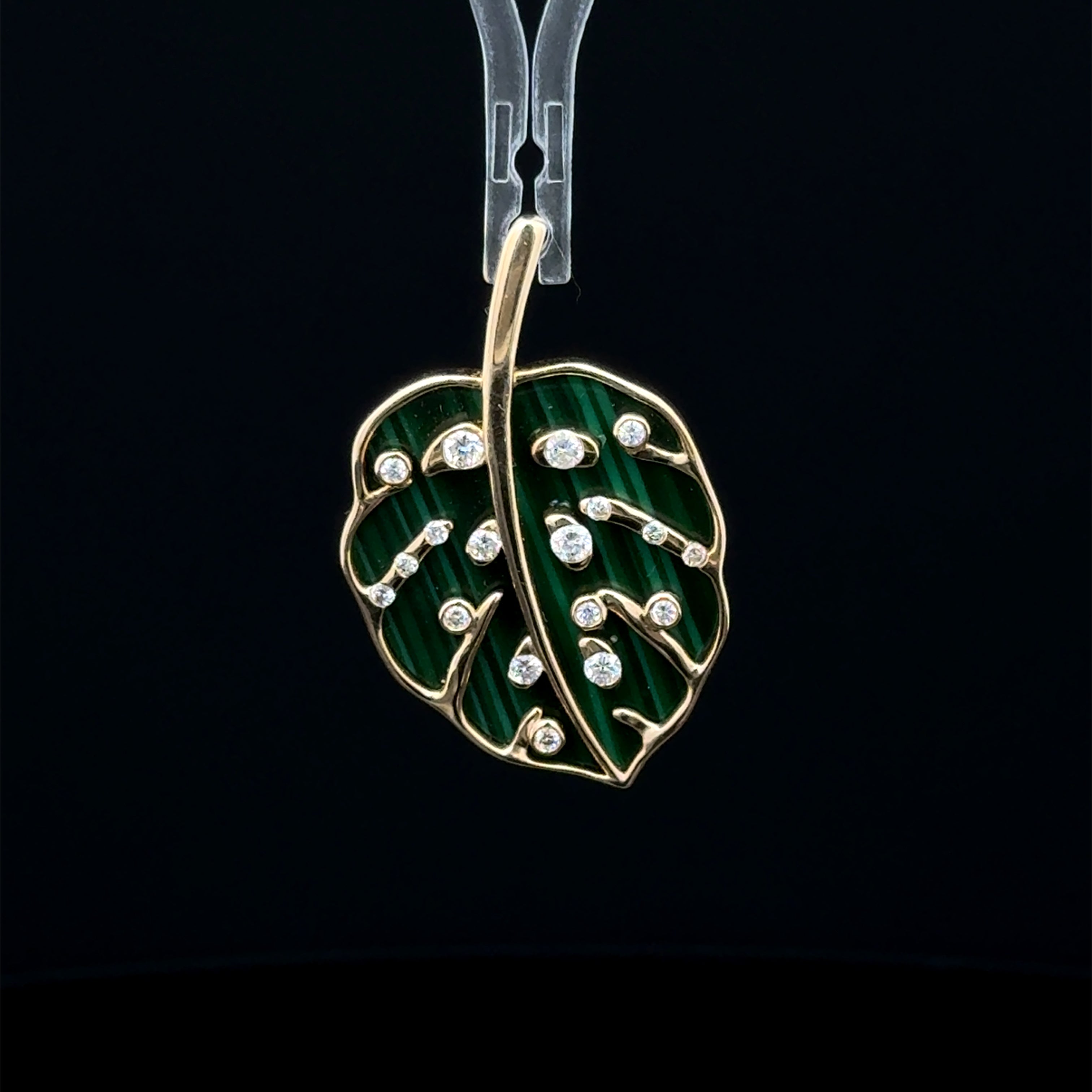 Malachite Leaf Yellow Gold Charm