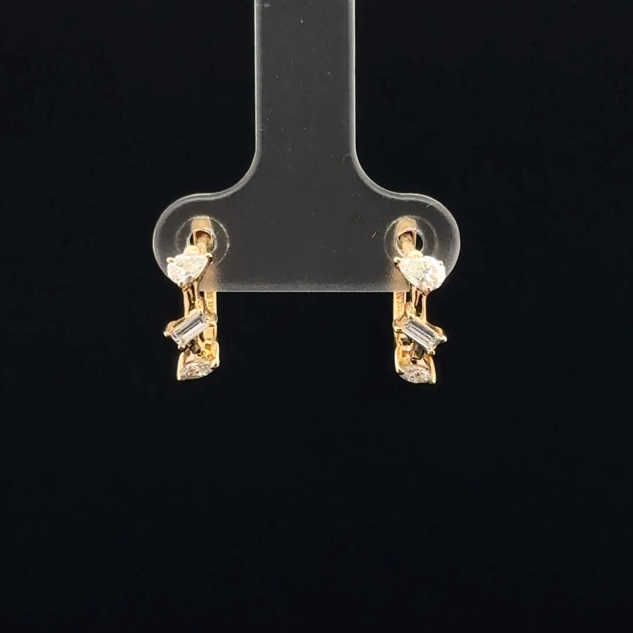 Multi Shape Diamond Huggie Yellow Gold Earrings