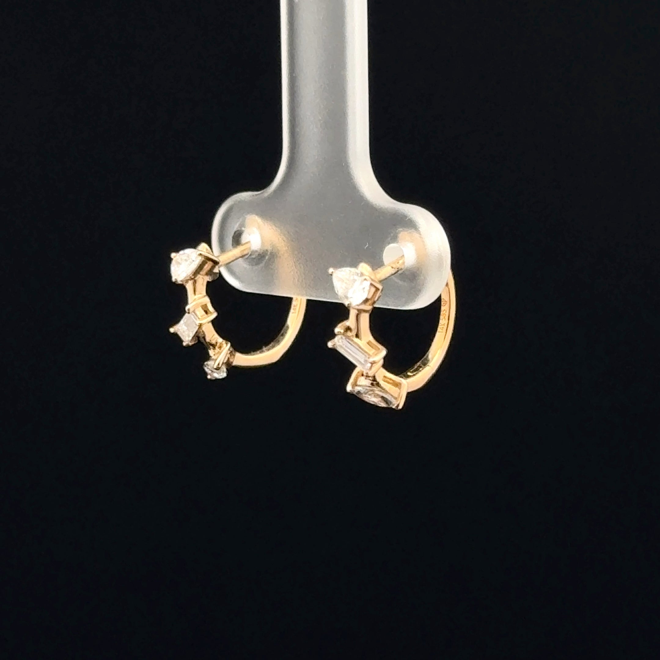 Multi Shape Diamond Huggie Yellow Gold Earrings