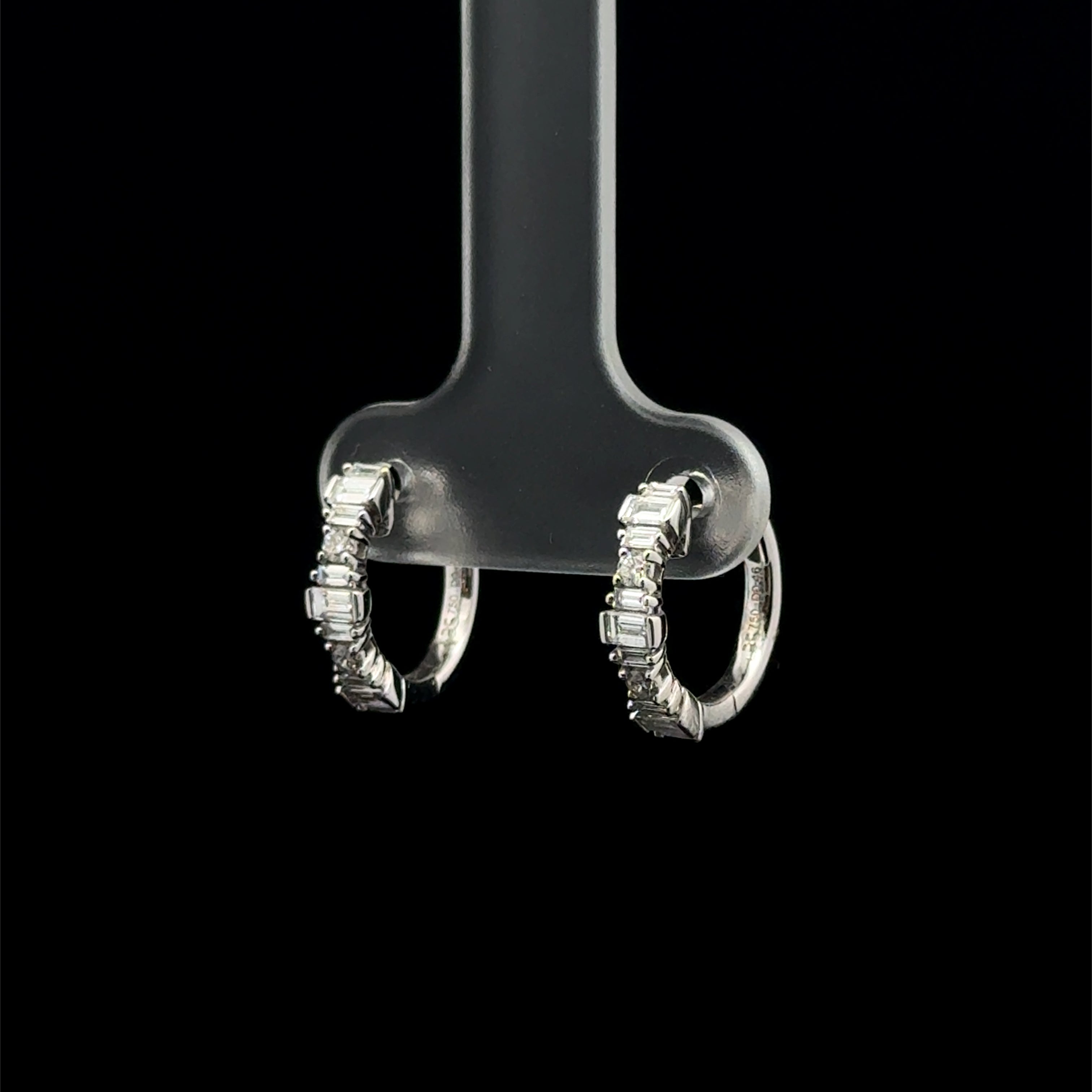 Baguette & Round Diamond Huggie White Gold Earrings