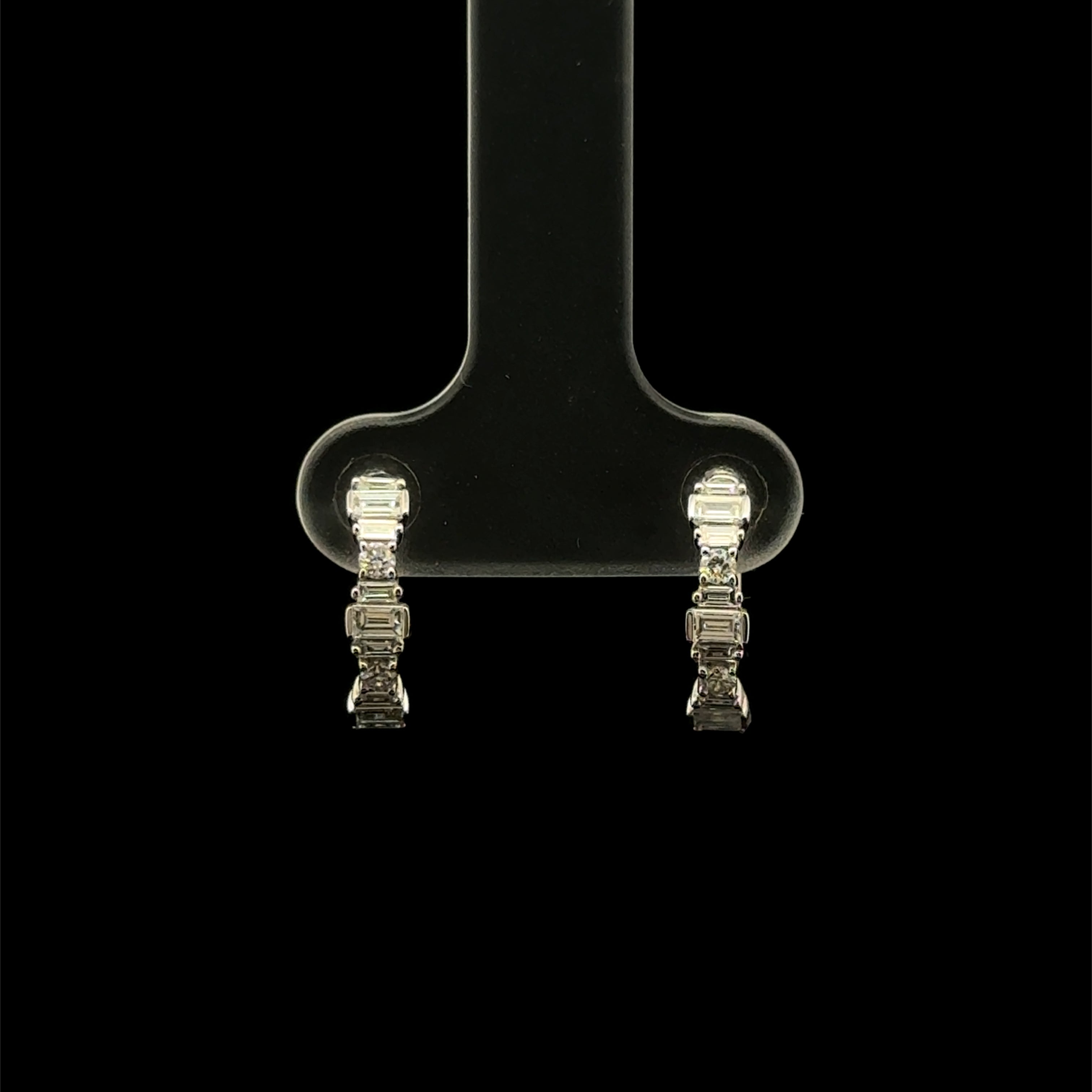 Baguette & Round Diamond Huggie White Gold Earrings