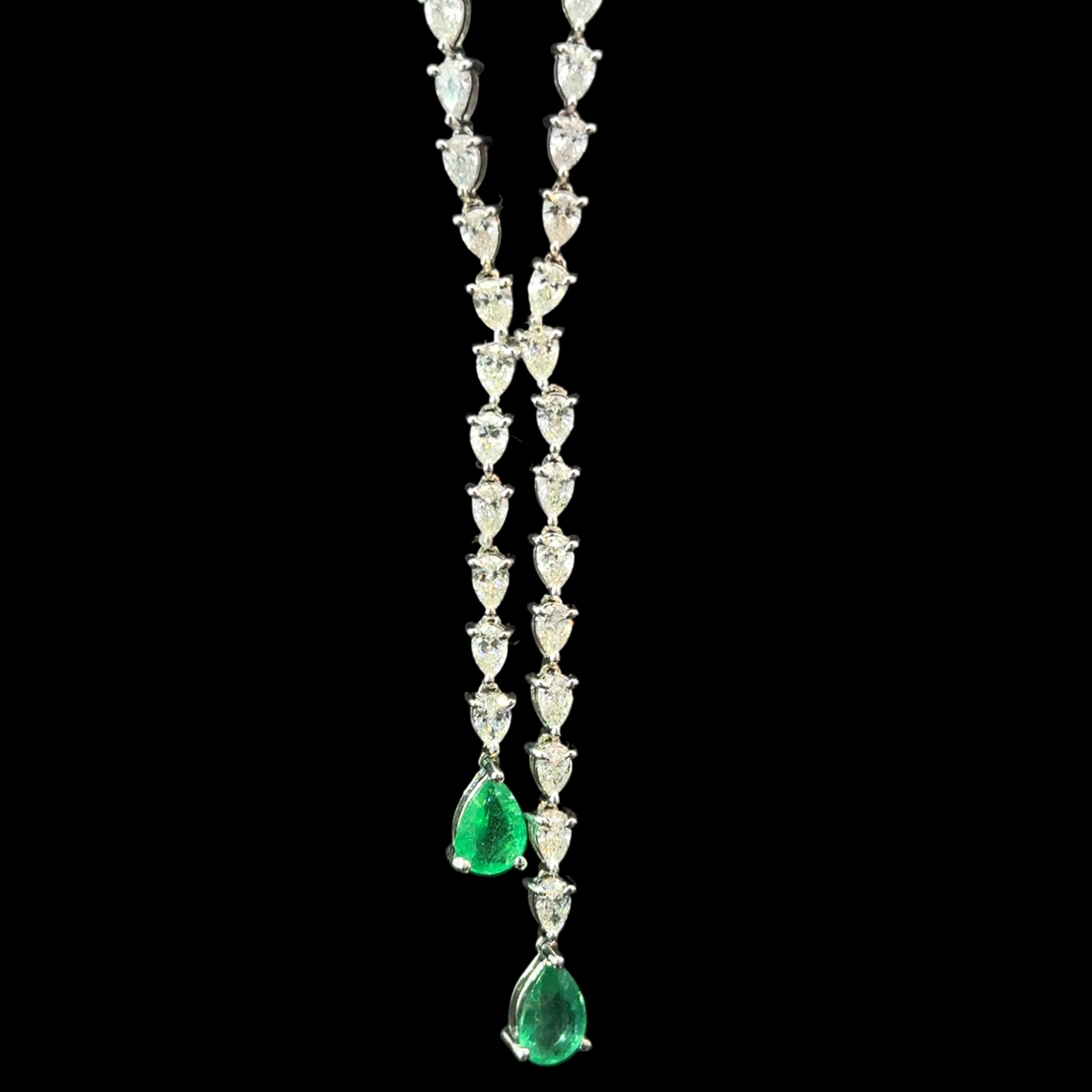 Emerald Dangle Tennis White Gold Necklace
