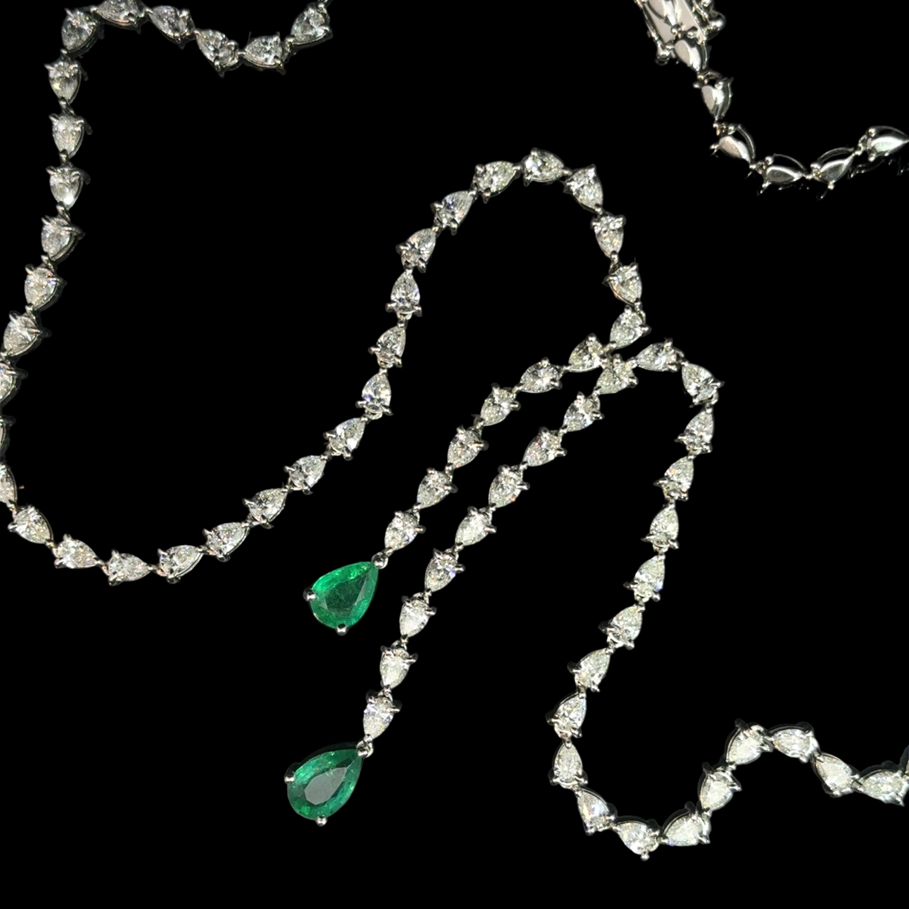 Emerald Dangle Tennis White Gold Necklace