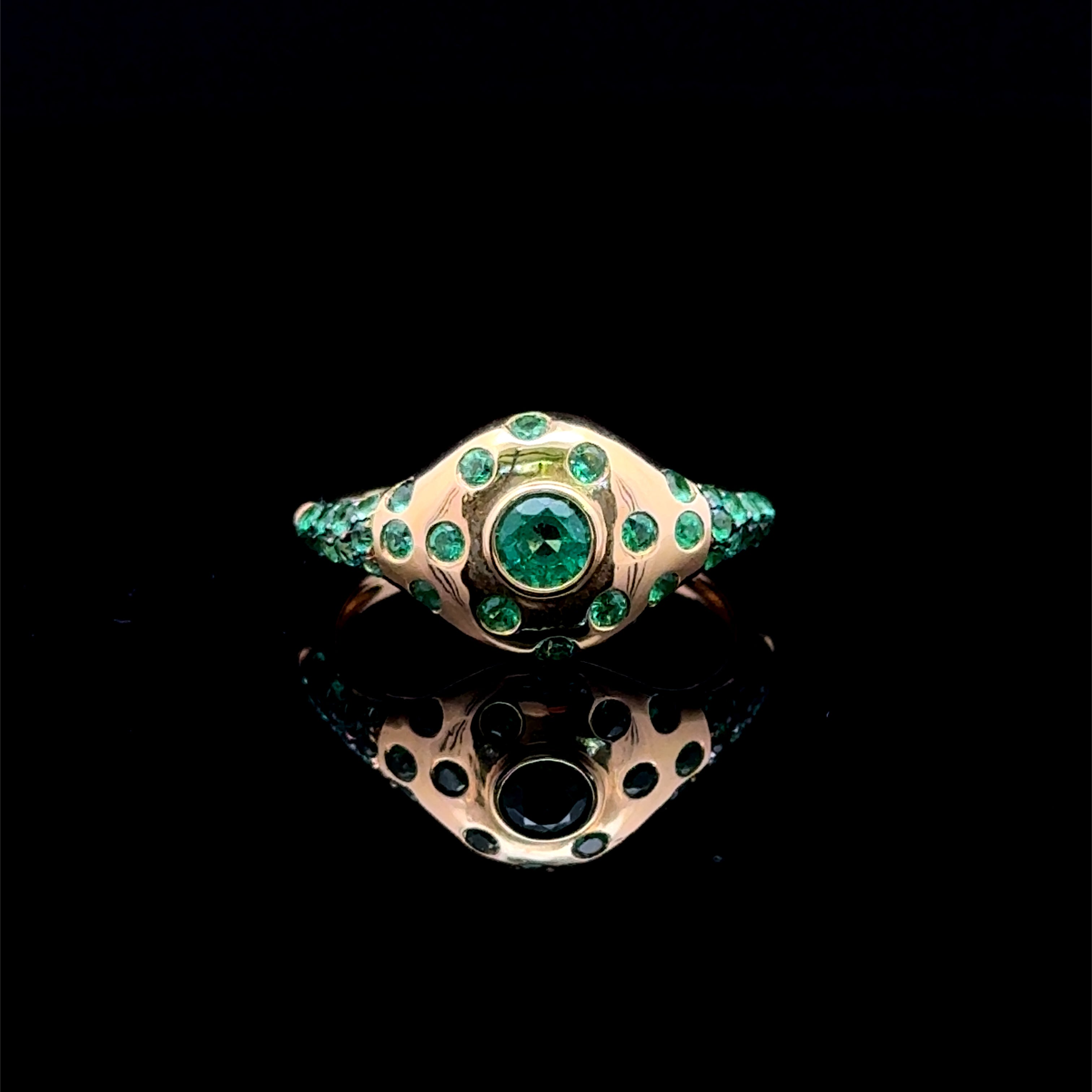 Emerald Pavé Yellow Gold Ring