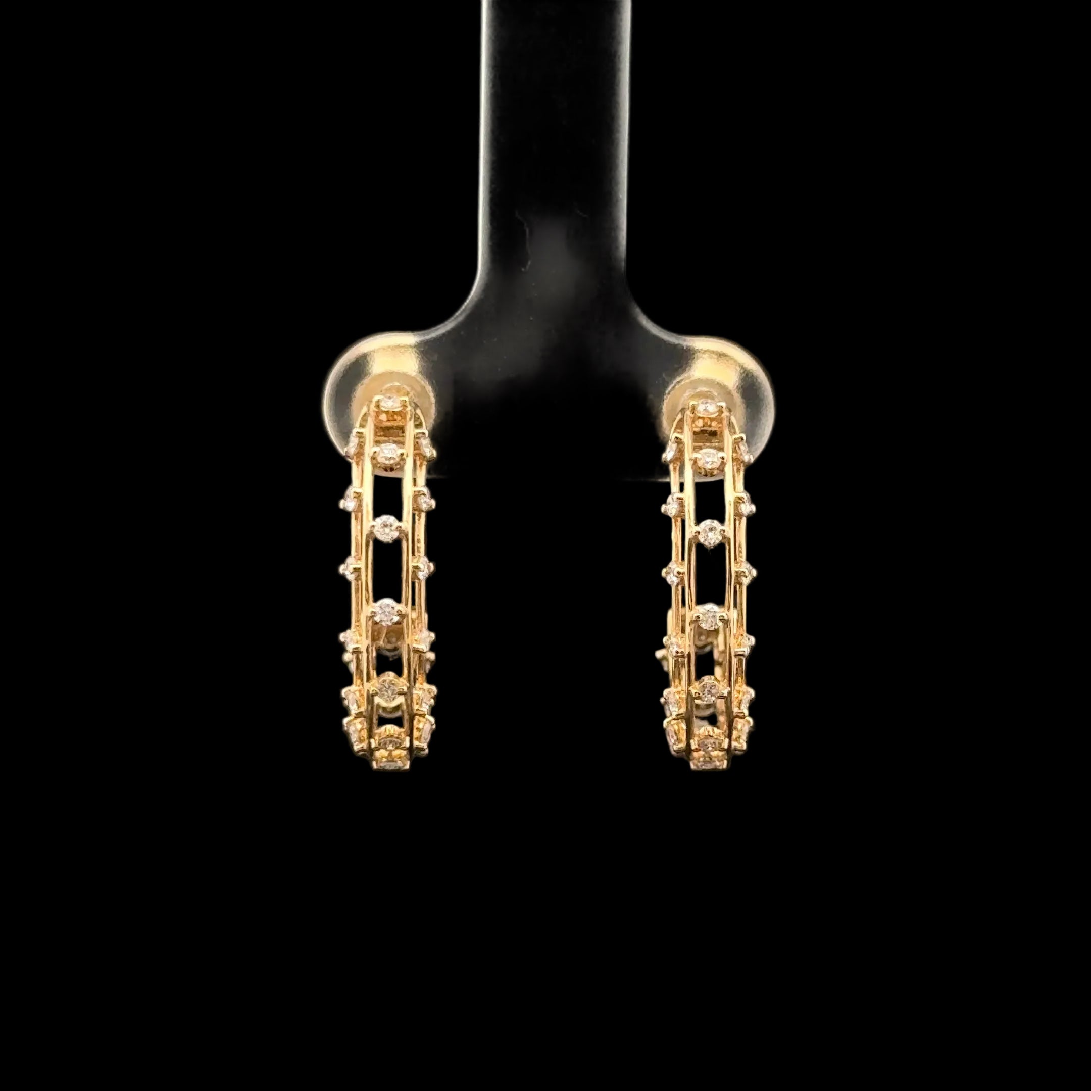 Diamond Outline Hoop Yellow Gold Earrings