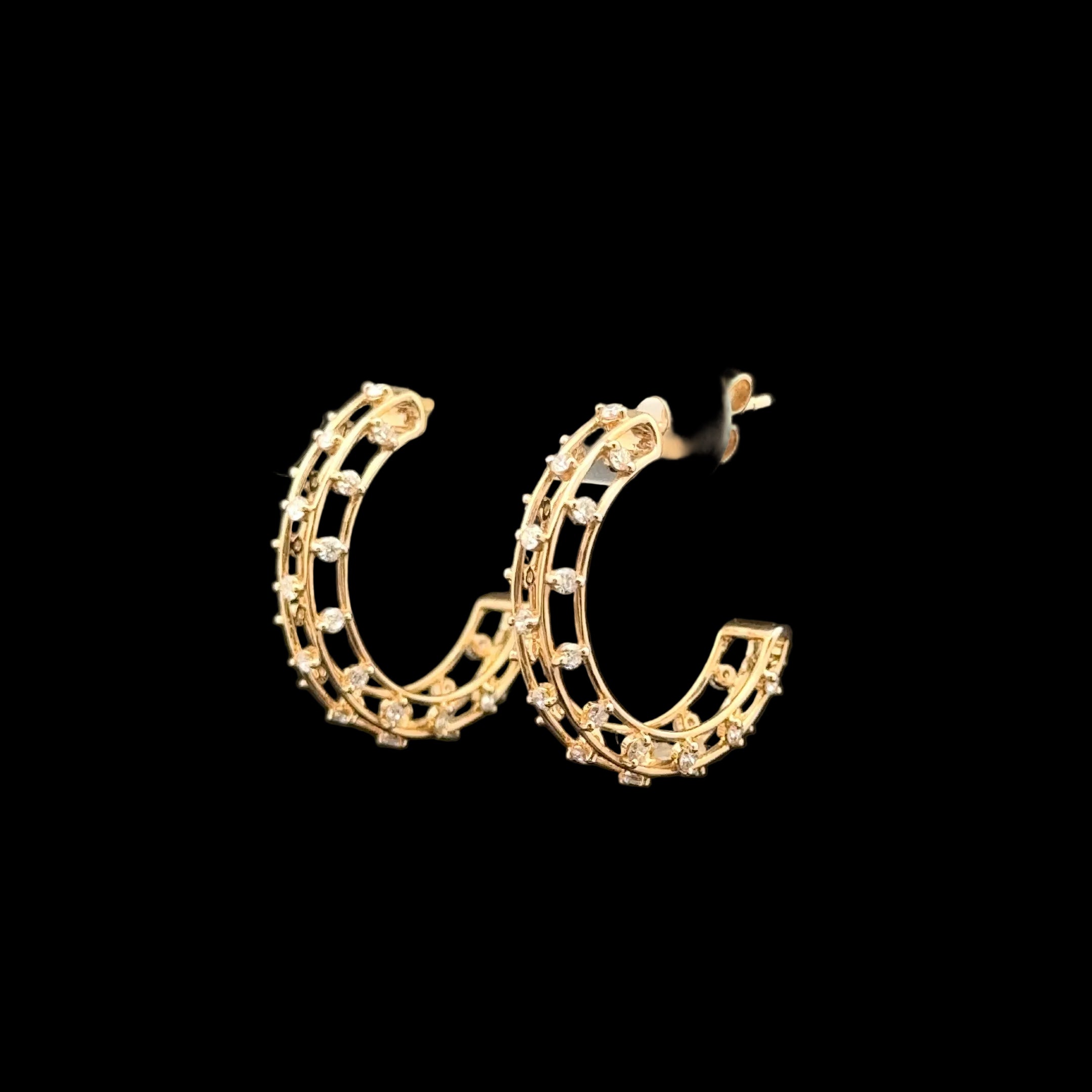 Diamond Outline Hoop Yellow Gold Earrings