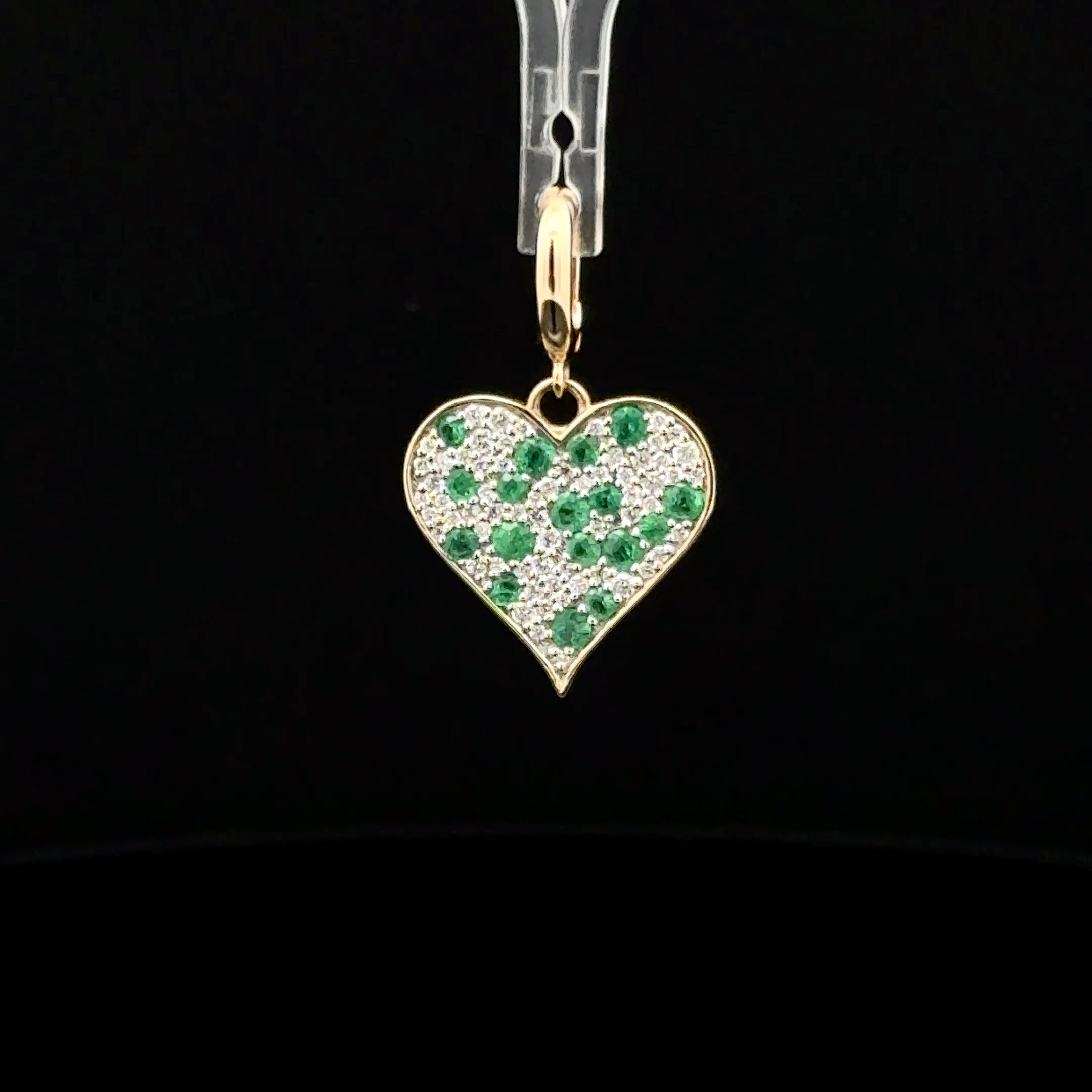 Diamond & Emerald Pavé Heart Yellow Gold Charm