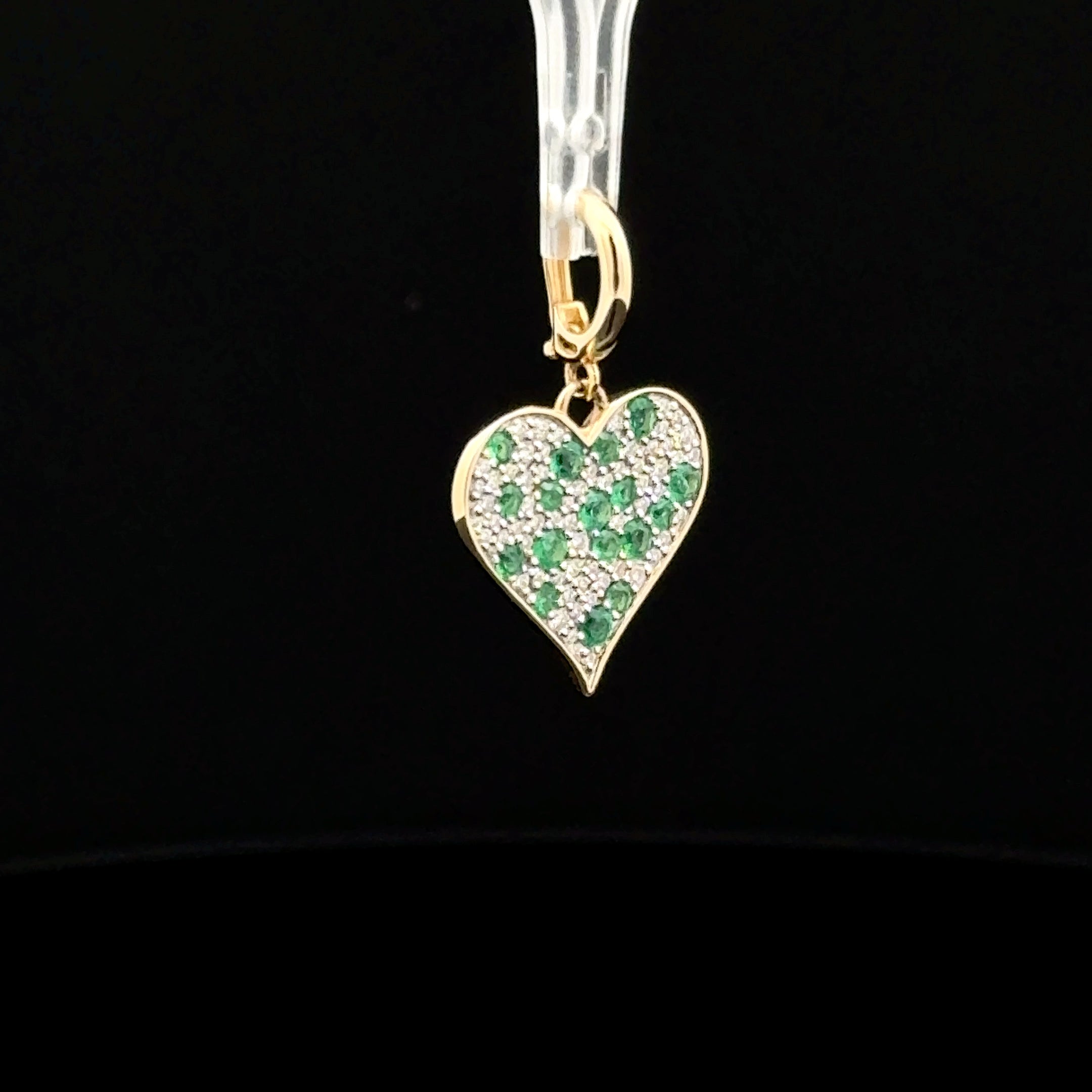 Diamond & Emerald Pavé Heart Yellow Gold Charm