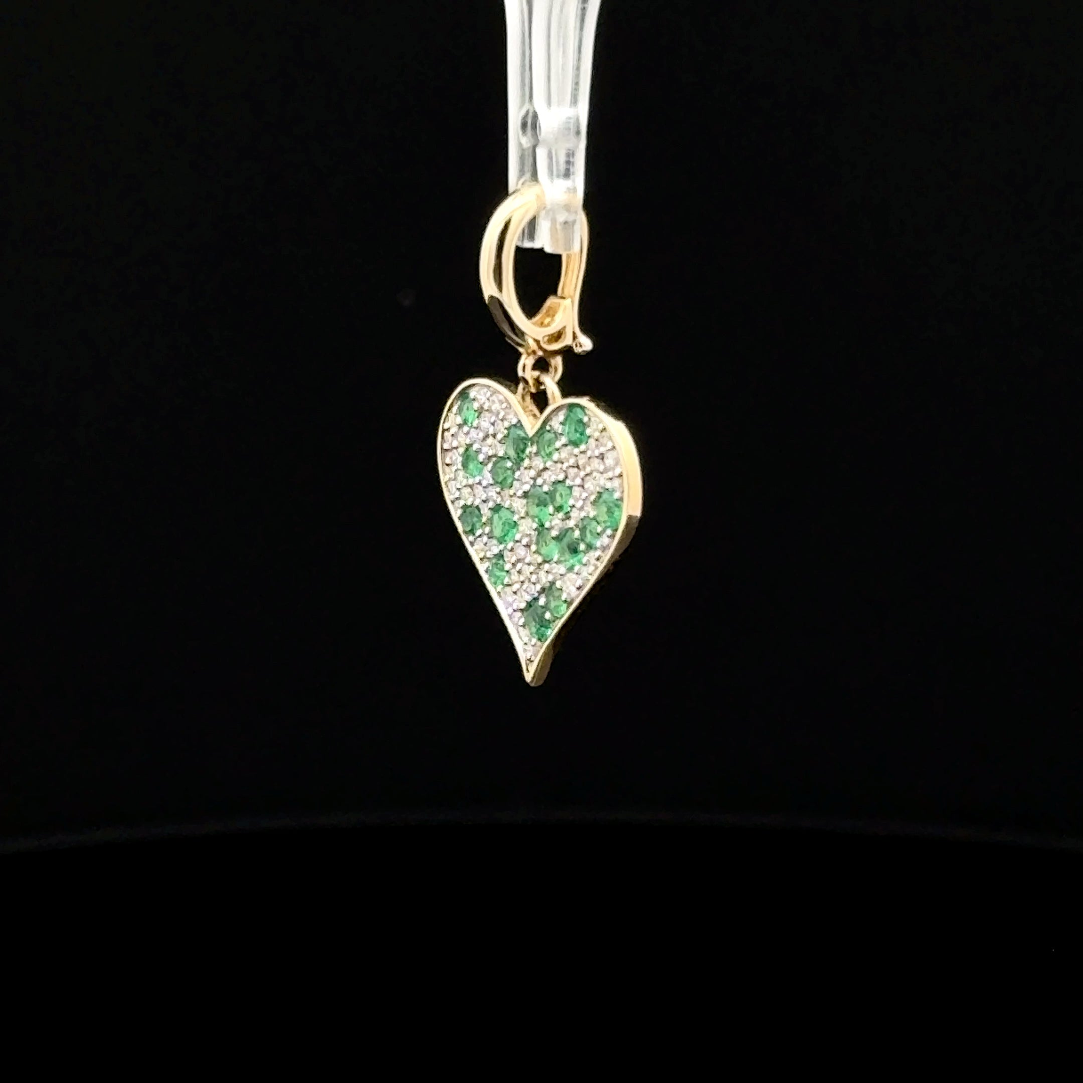 Diamond & Emerald Pavé Heart Yellow Gold Charm