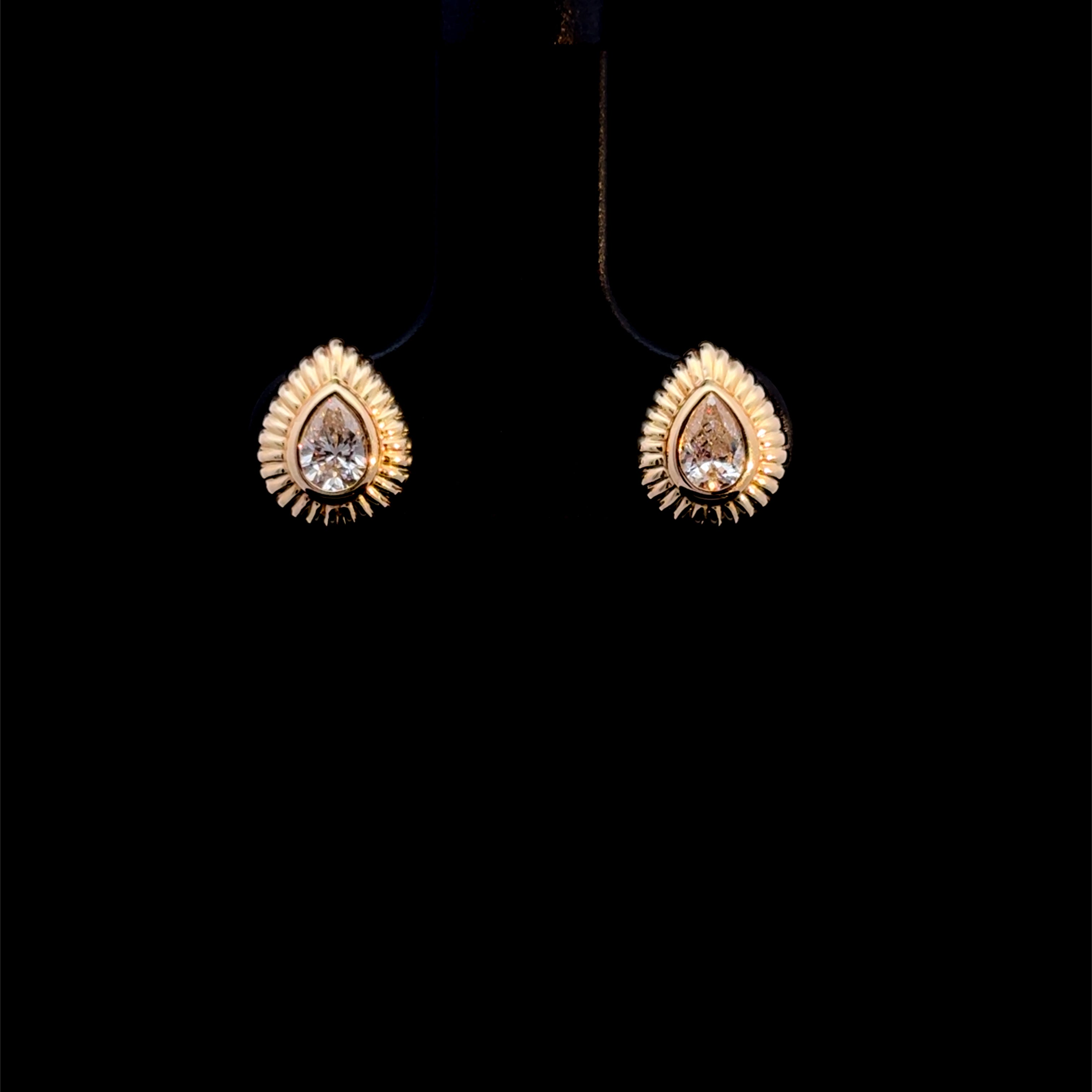 Ribbed Pear Diamond Studs