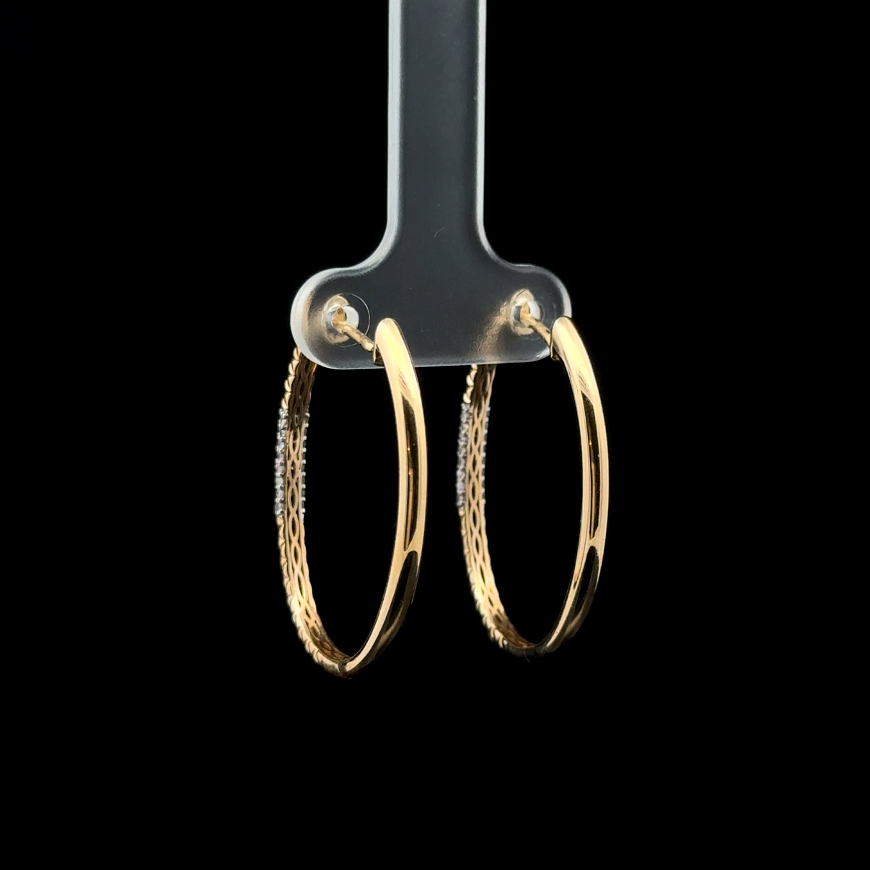 Hoop Textured Diamond & Yellow Gold Large Earrings