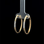 Hoop Textured Diamond & Yellow Gold Large Earrings