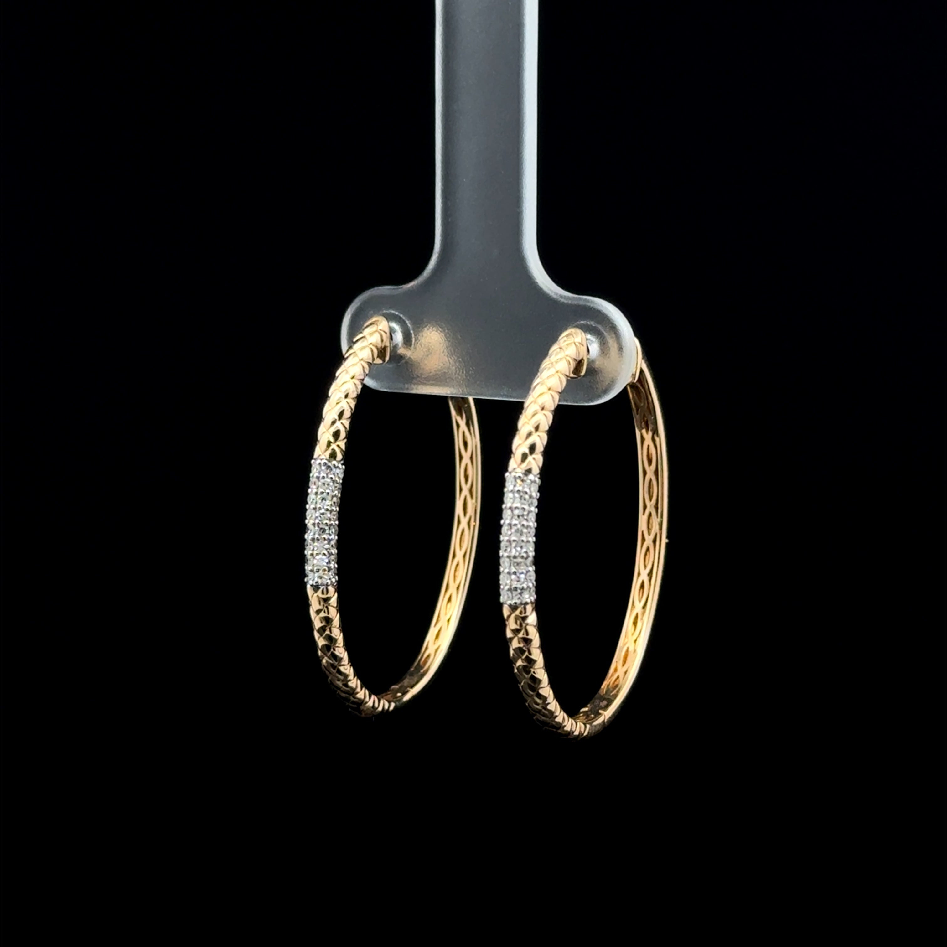Hoop Textured Diamond & Yellow Gold Large Earrings