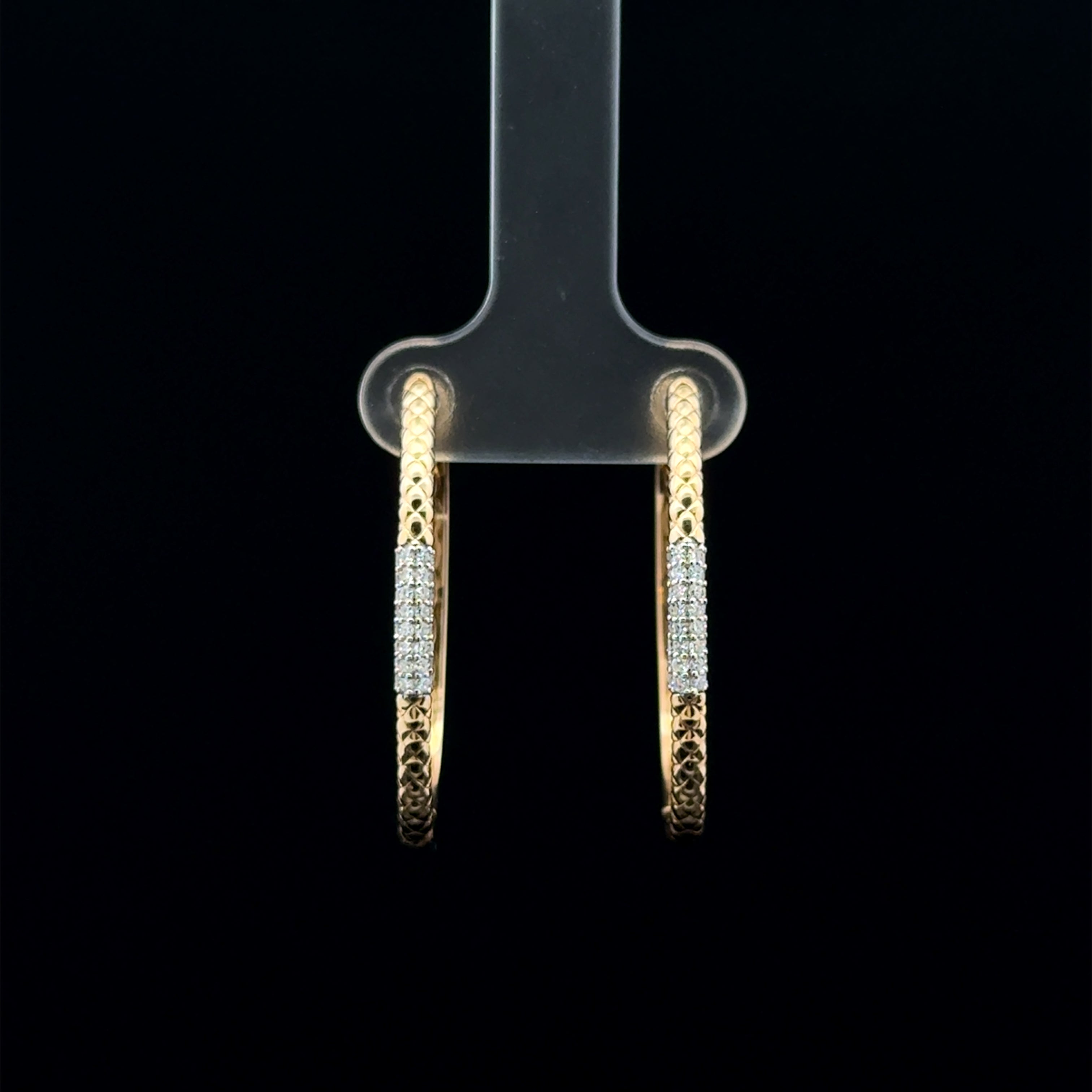 Hoop Textured Diamond & Yellow Gold Large Earrings
