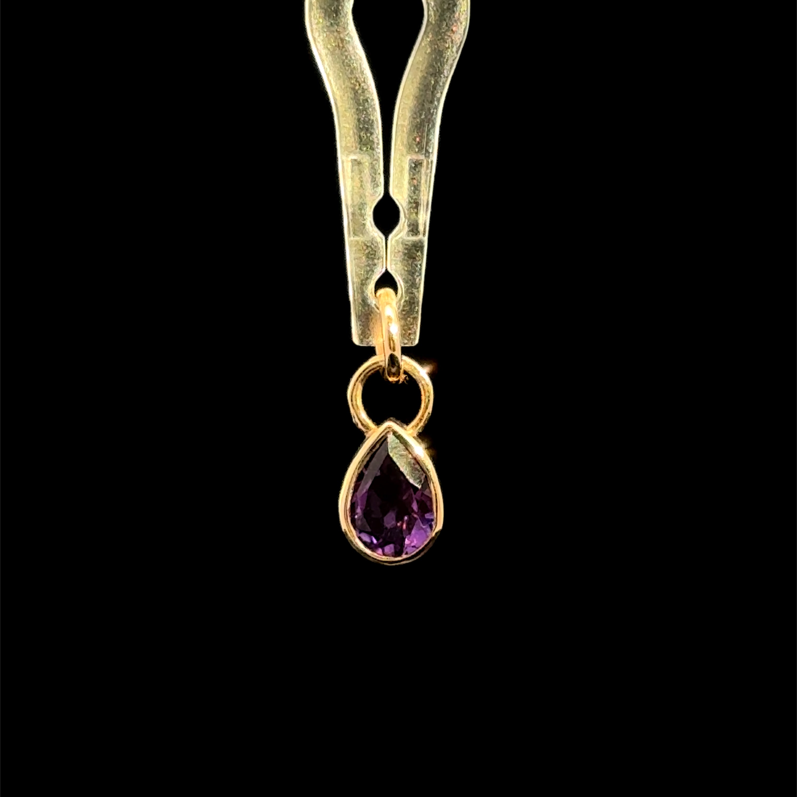 Pearl Shape Amethyst Bezel Yellow Gold Charm