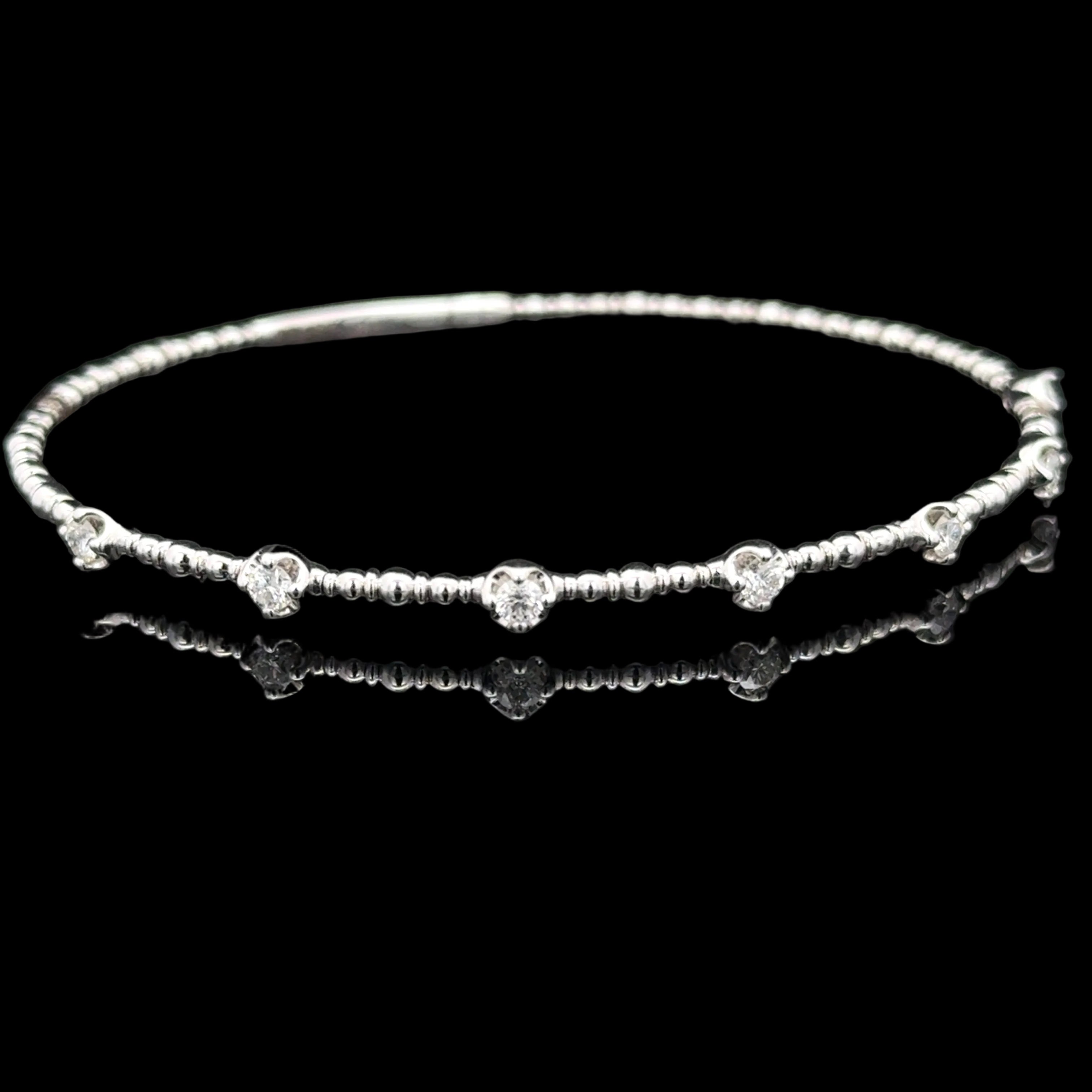 Diamond Beaded White Gold Bangle