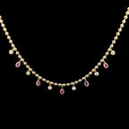Diamond & Pink Sapphire Ball Chain Yellow Gold Necklace