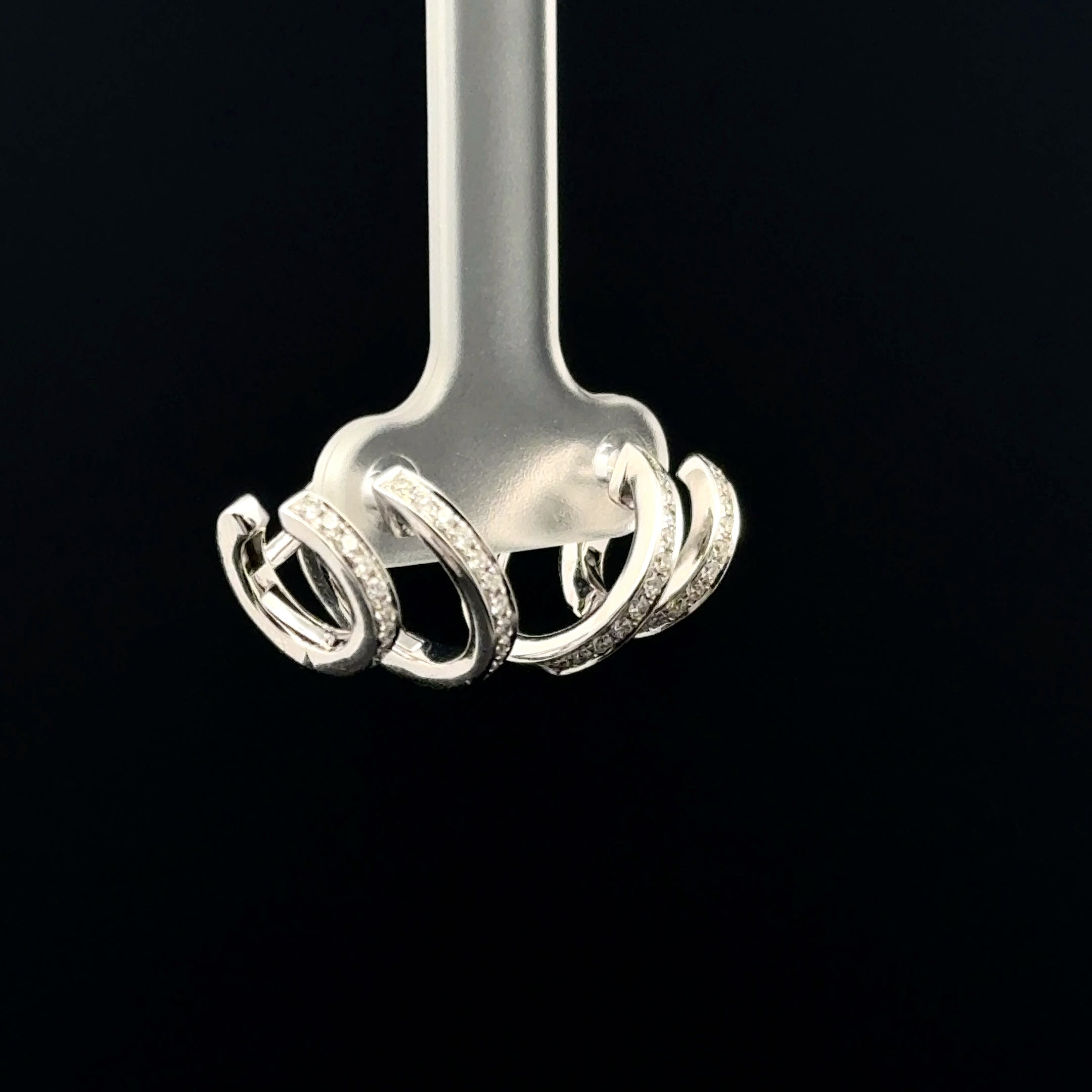 Diamond Double Hoop Huggie White Gold Earrings