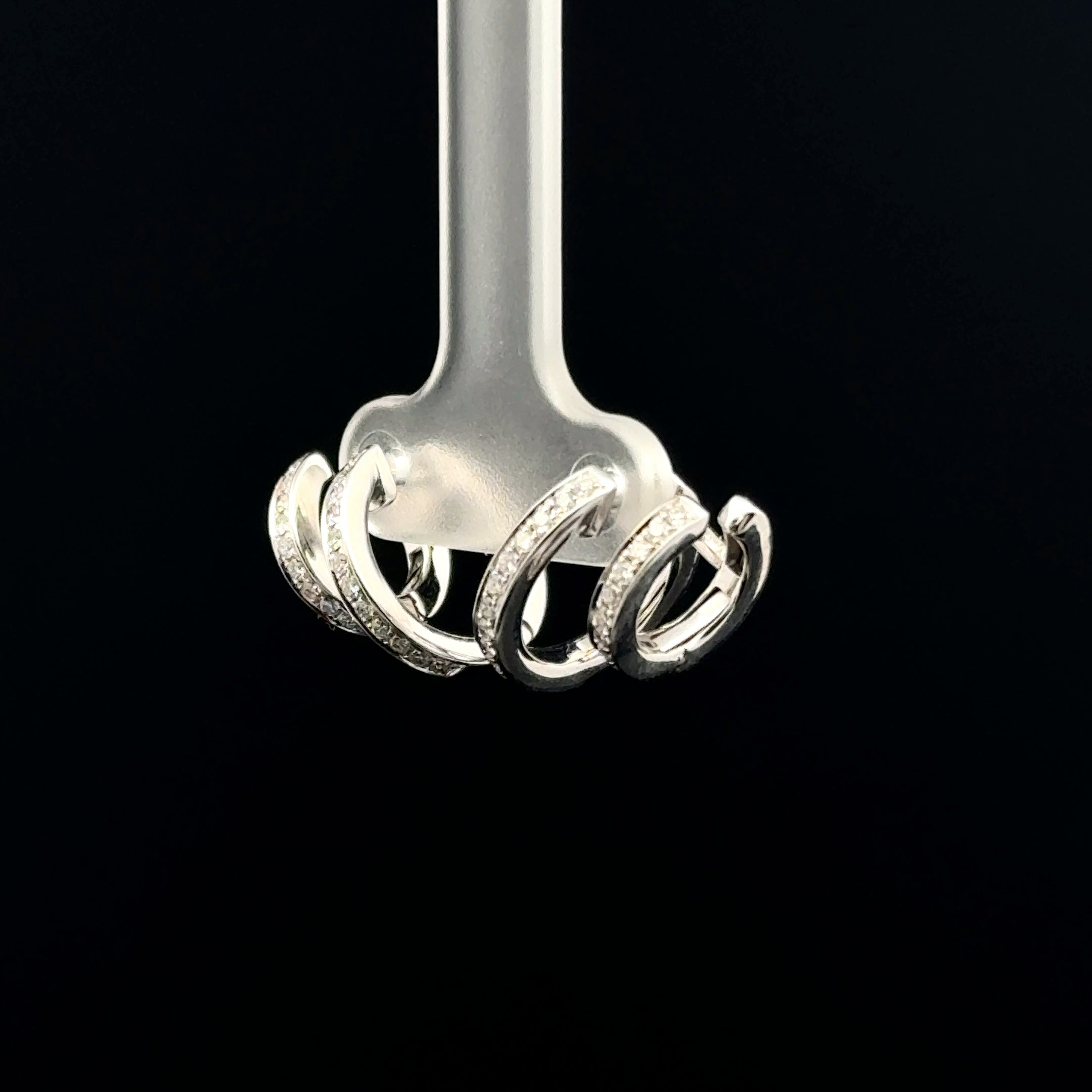 Diamond Double Hoop Huggie White Gold Earrings