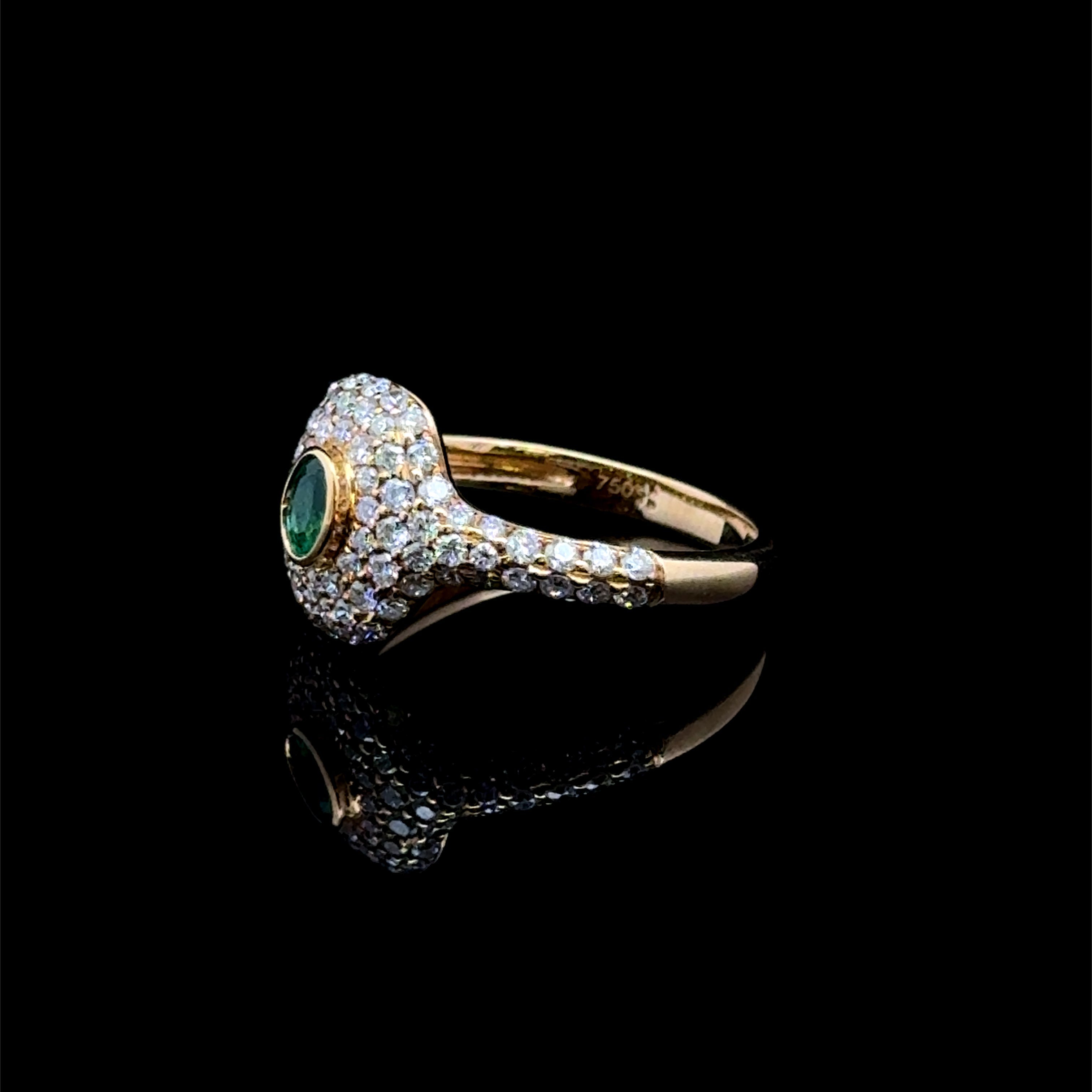 Emerald & Diamond Pavé Yellow Gold Ring