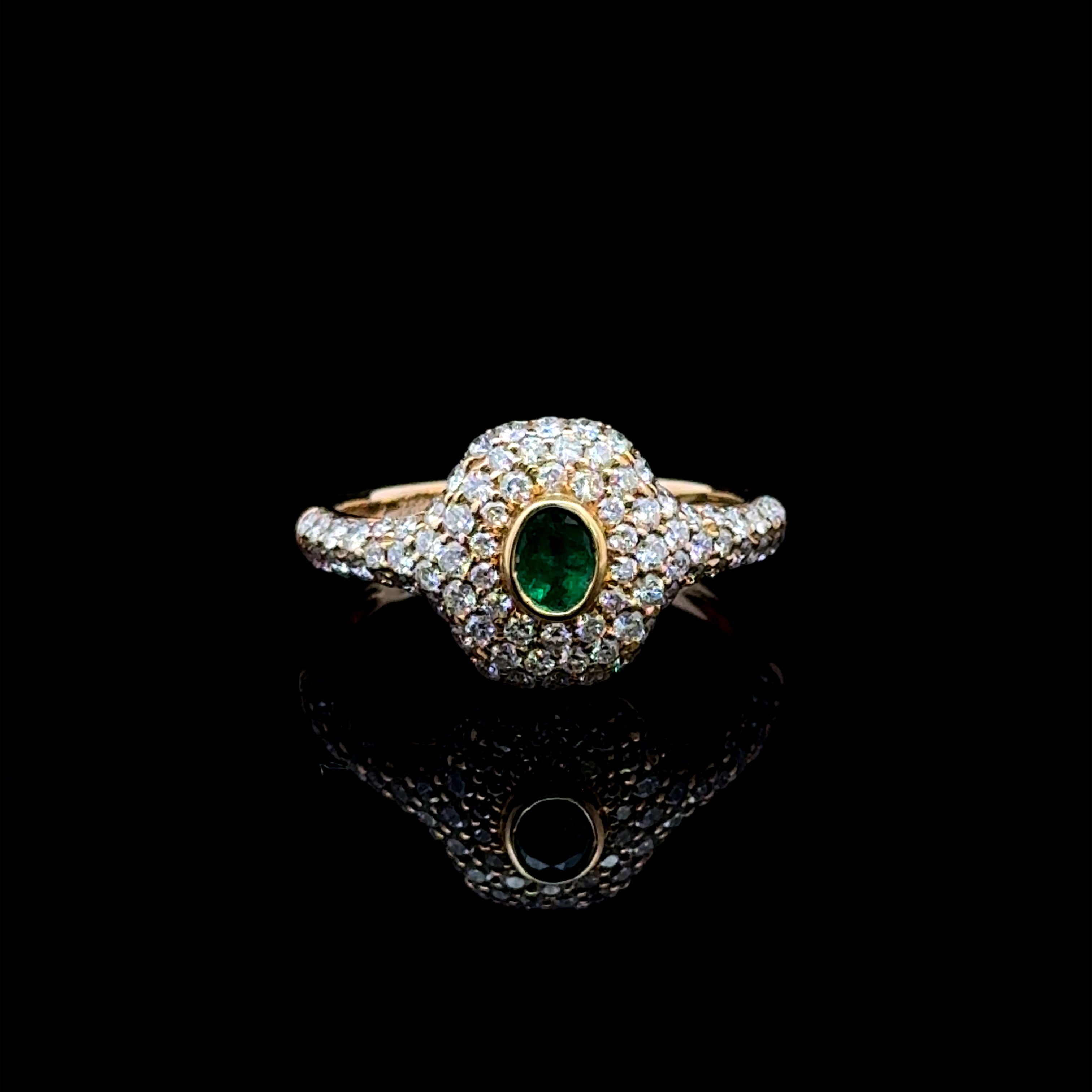 Emerald & Diamond Pavé Yellow Gold Ring