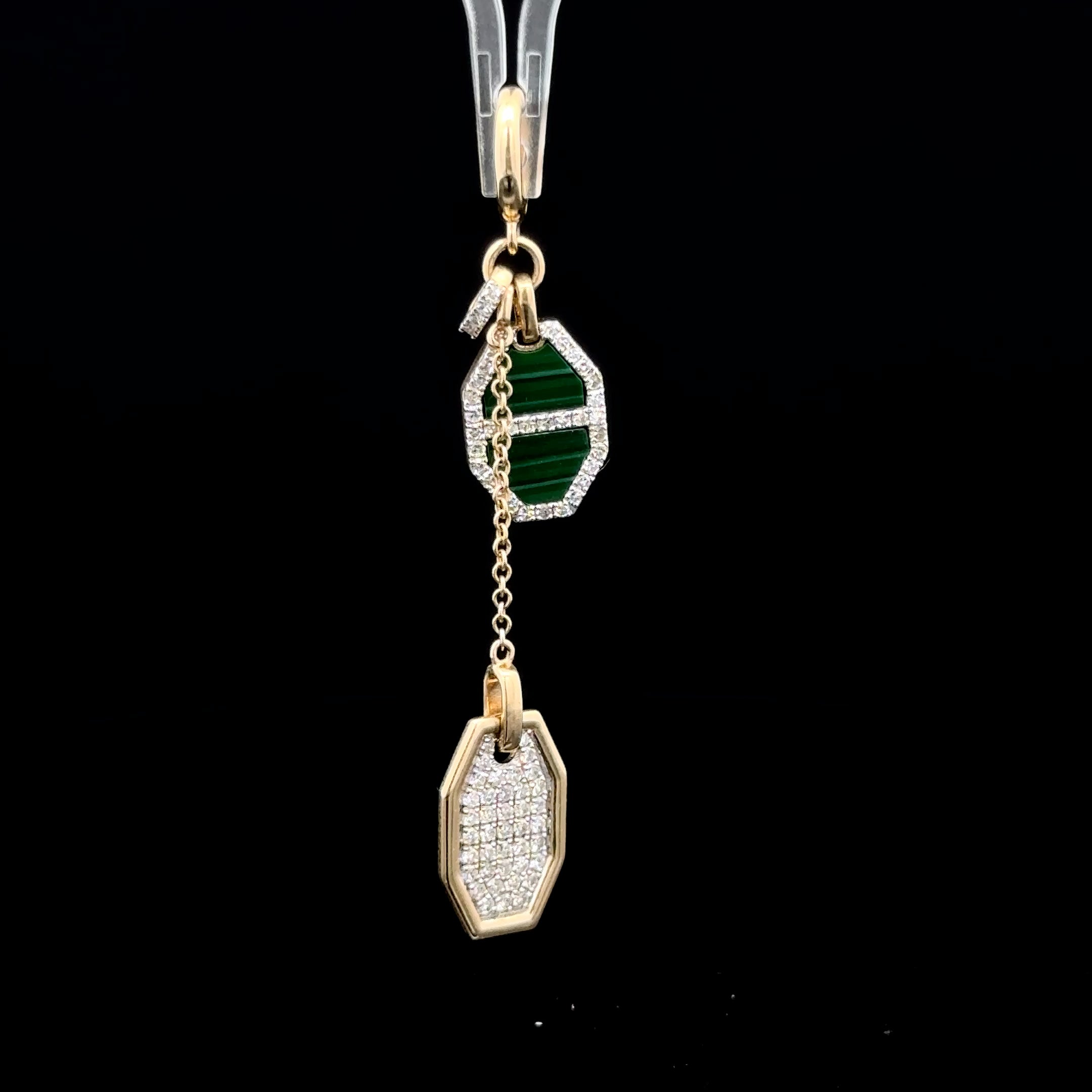Dual Charm Diamond & Malachite Yellow Gold Charm