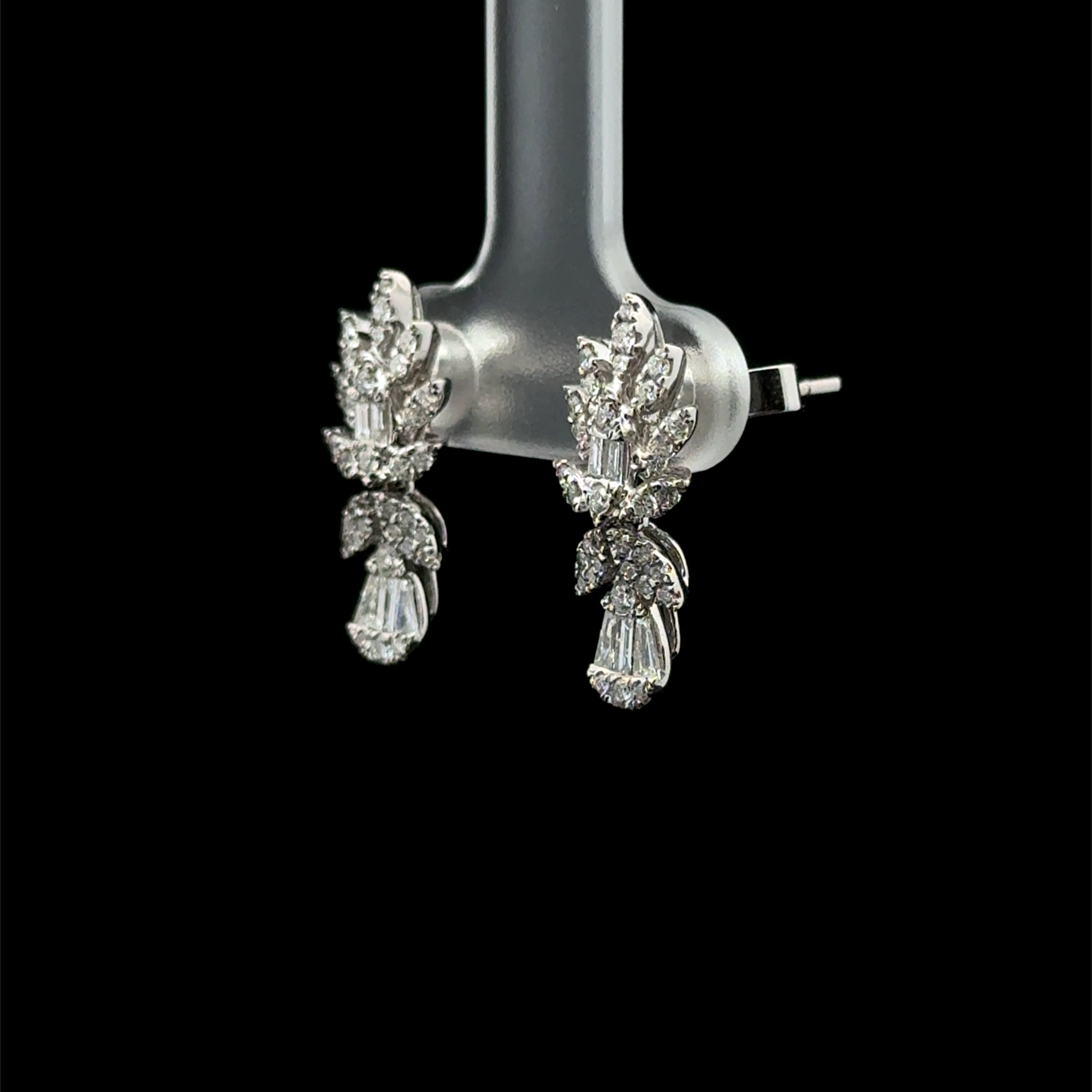 Diamond Cluster Drop White Gold Earrings