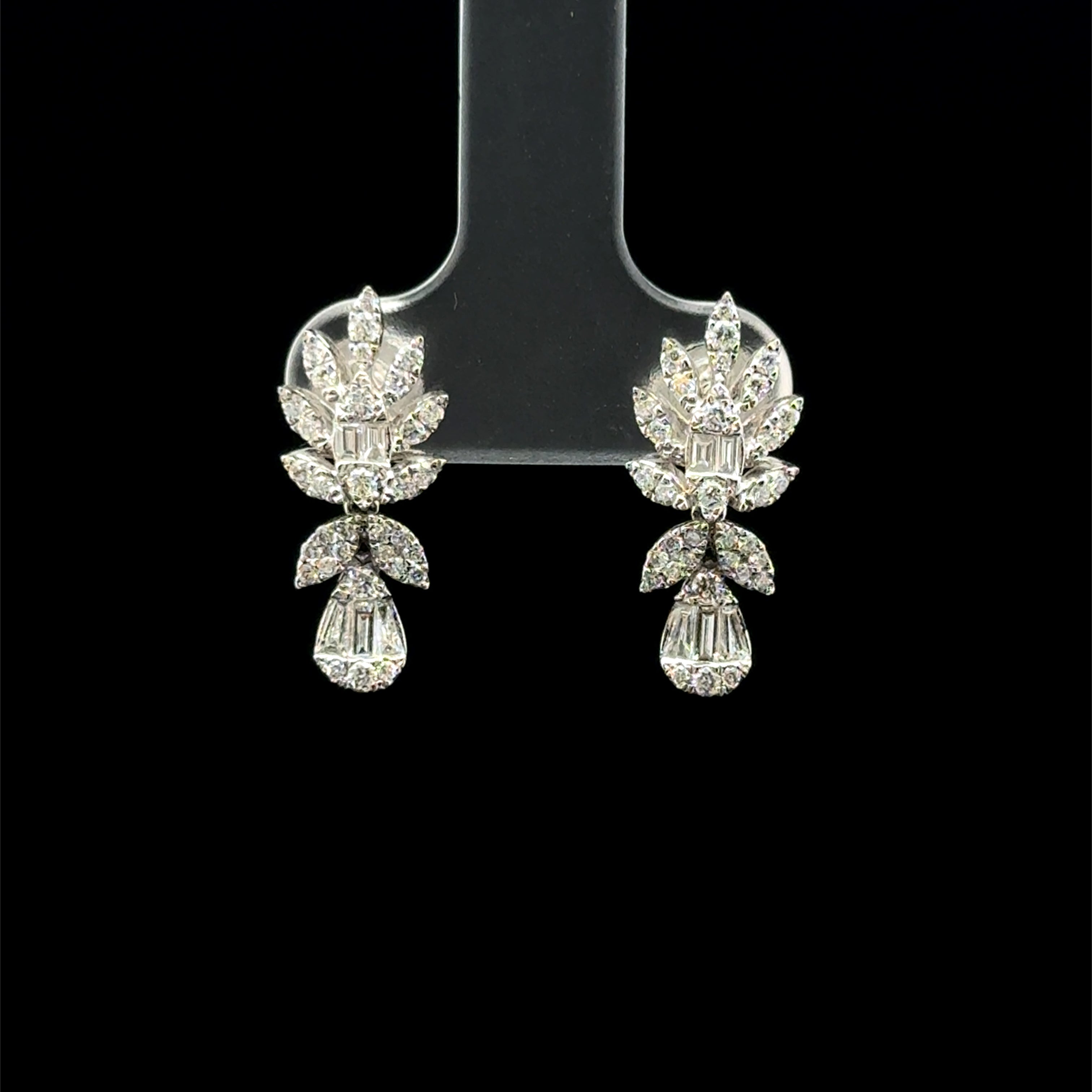 Diamond Cluster Drop White Gold Earrings