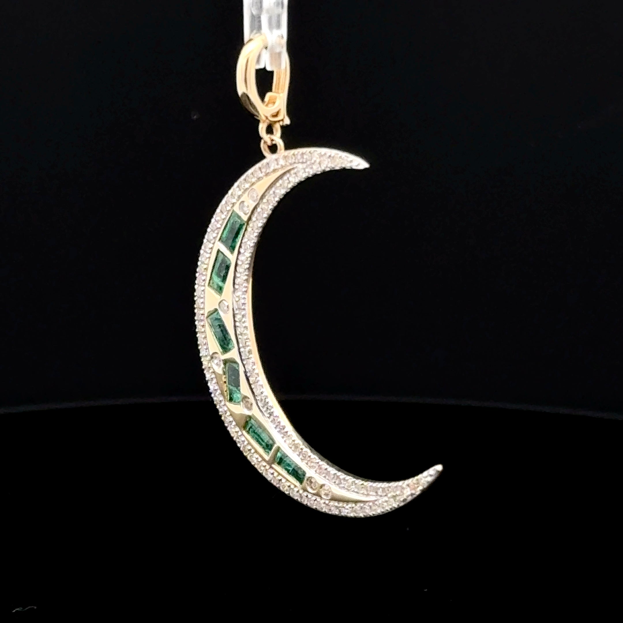 Emerald & Diamond Yellow Gold Moon Charm