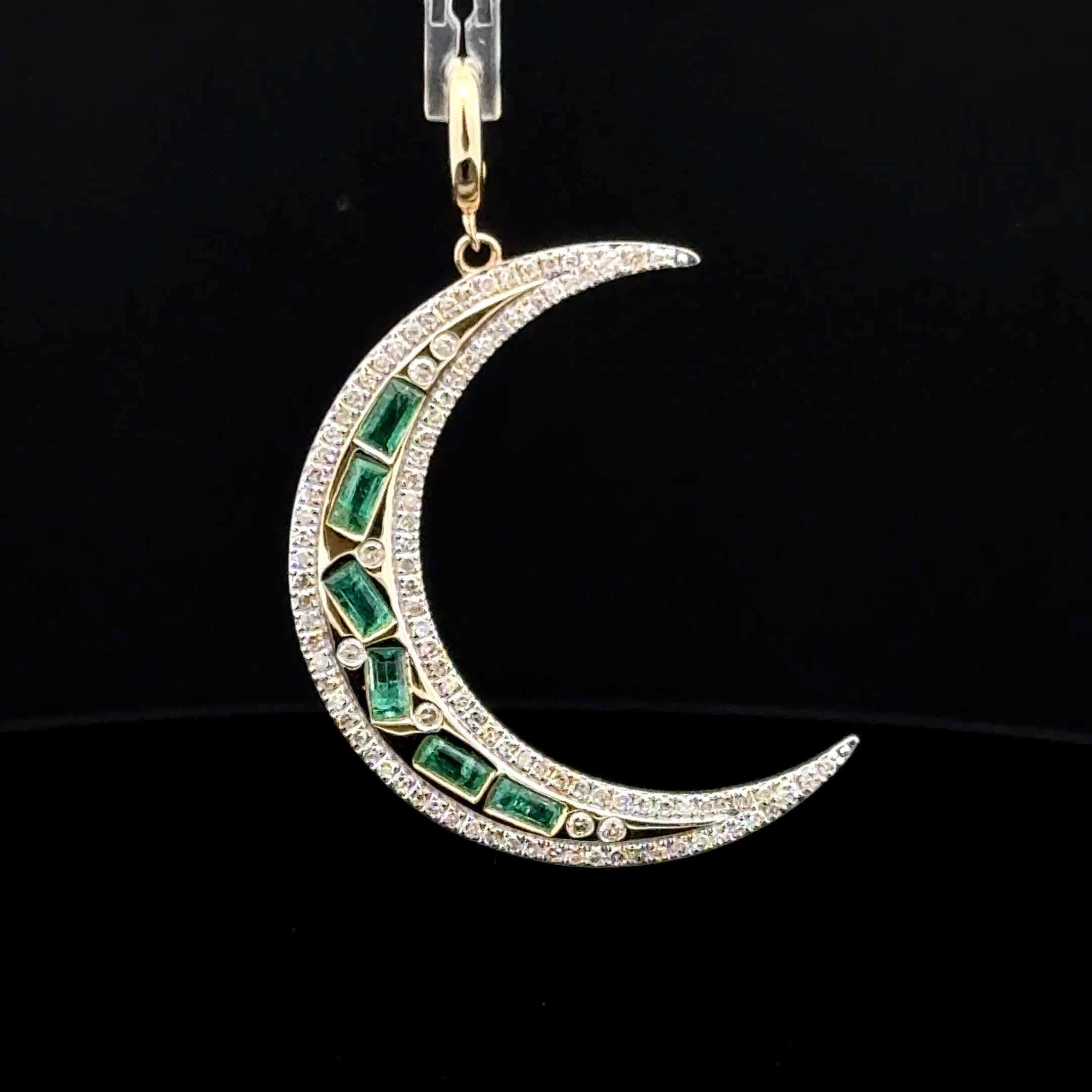 Emerald & Diamond Yellow Gold Moon Charm