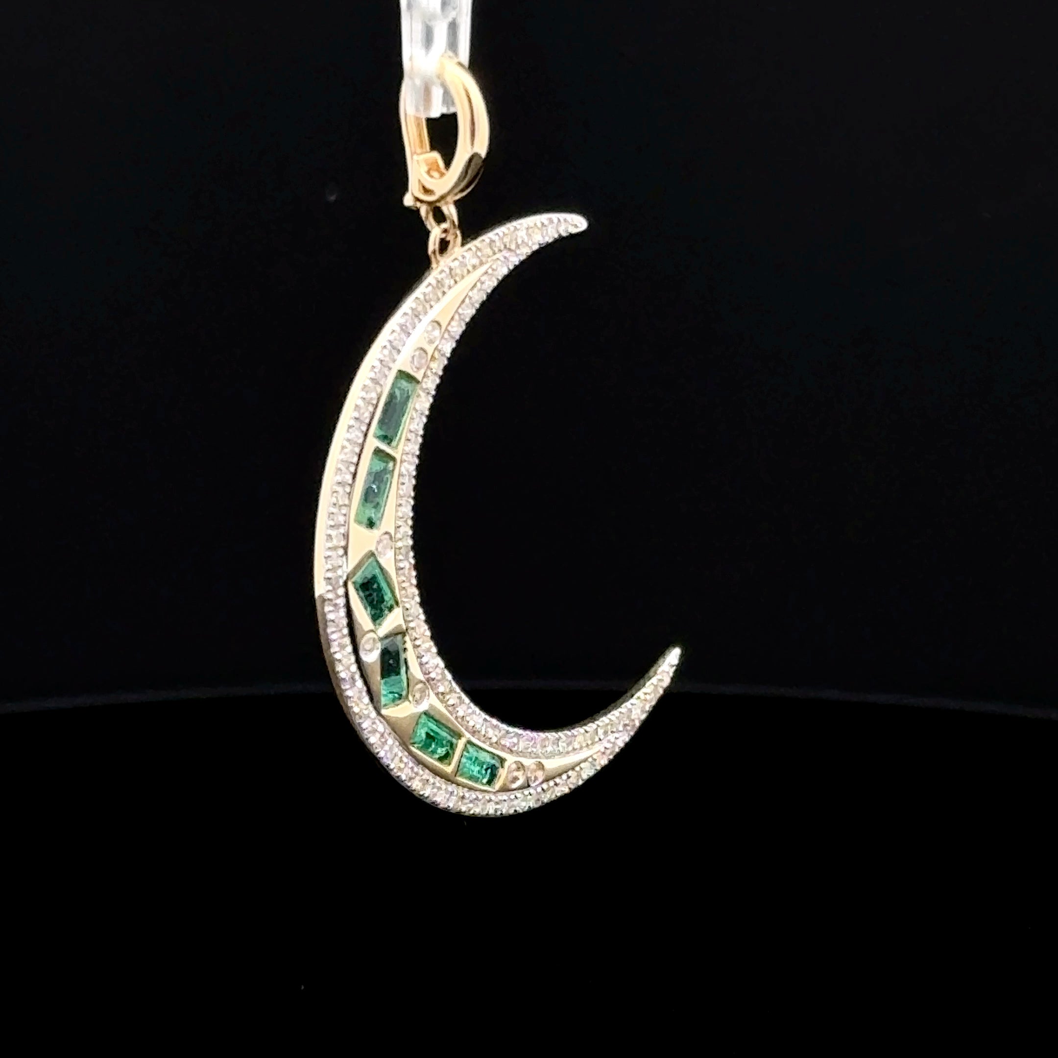 Emerald & Diamond Yellow Gold Moon Charm