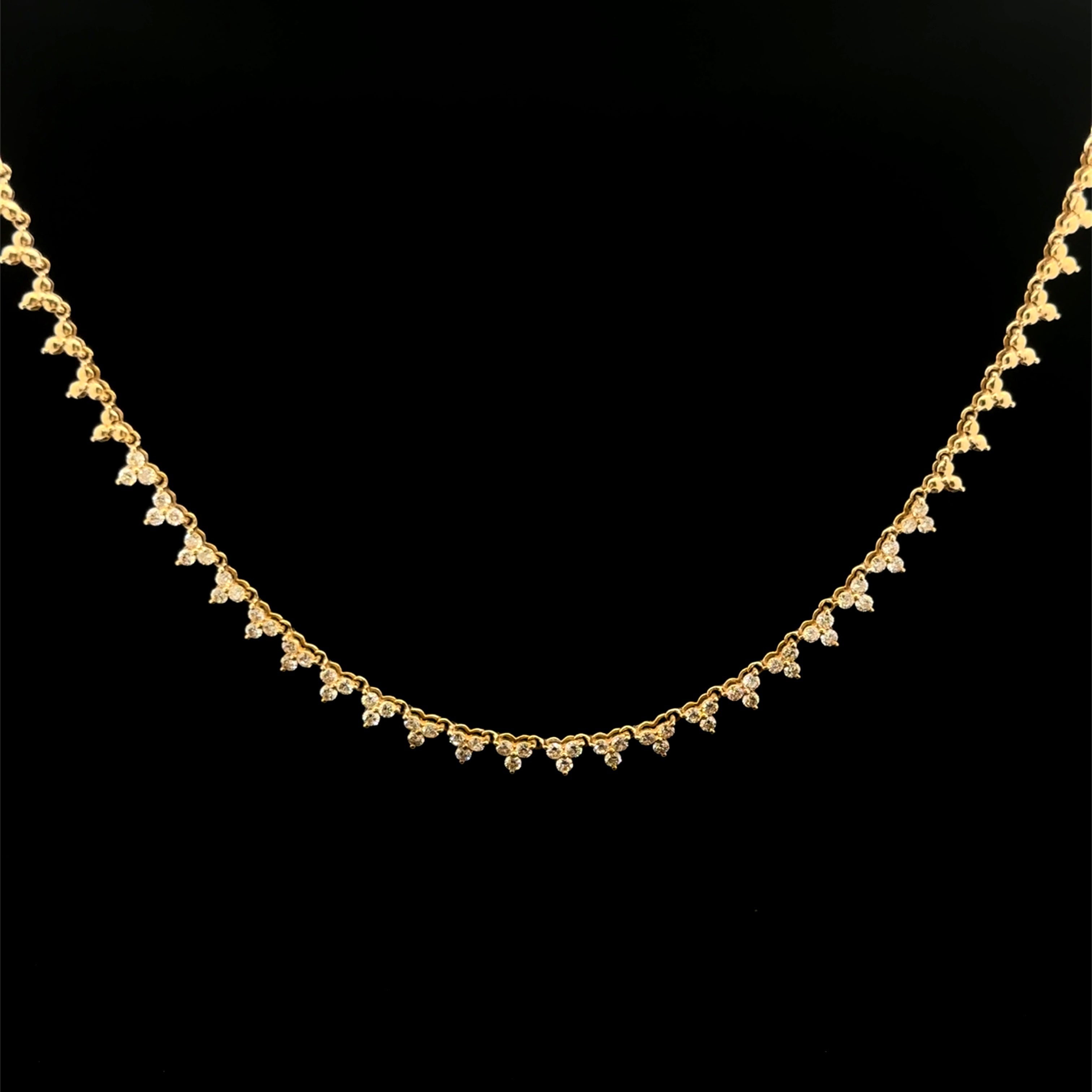 Diamond Multi Tri-Pear Drop Yellow Gold Necklace