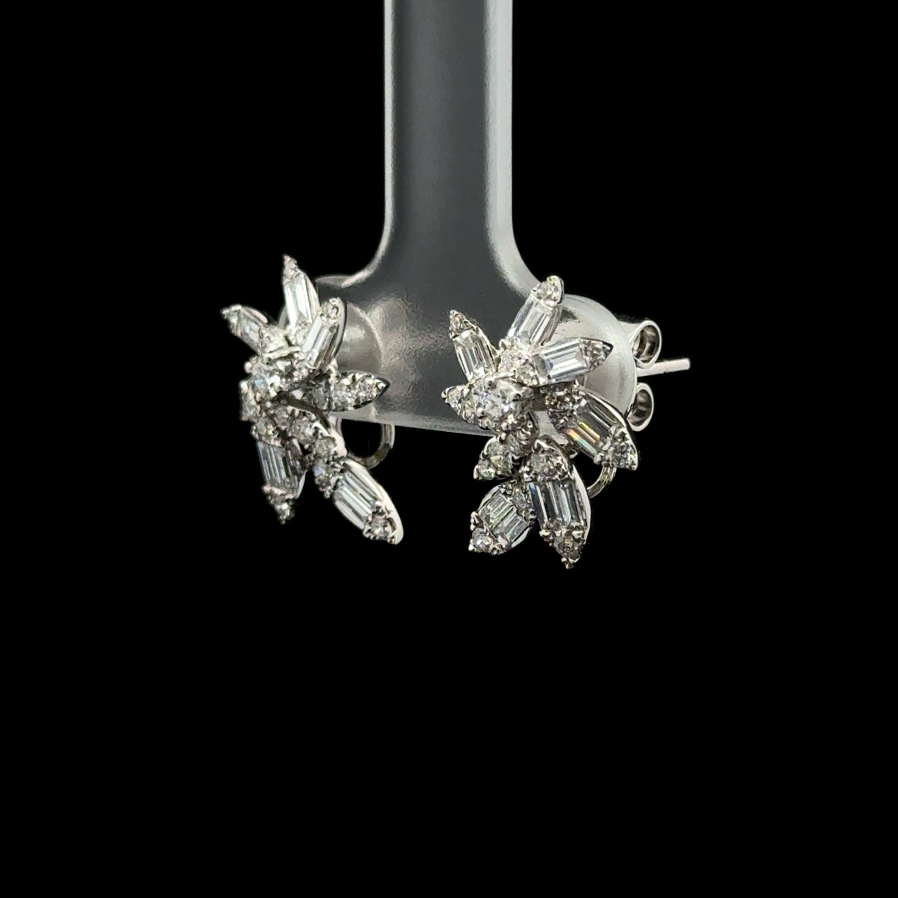 Marquise & Baguette Diamond Cluster Stud White Gold Earring