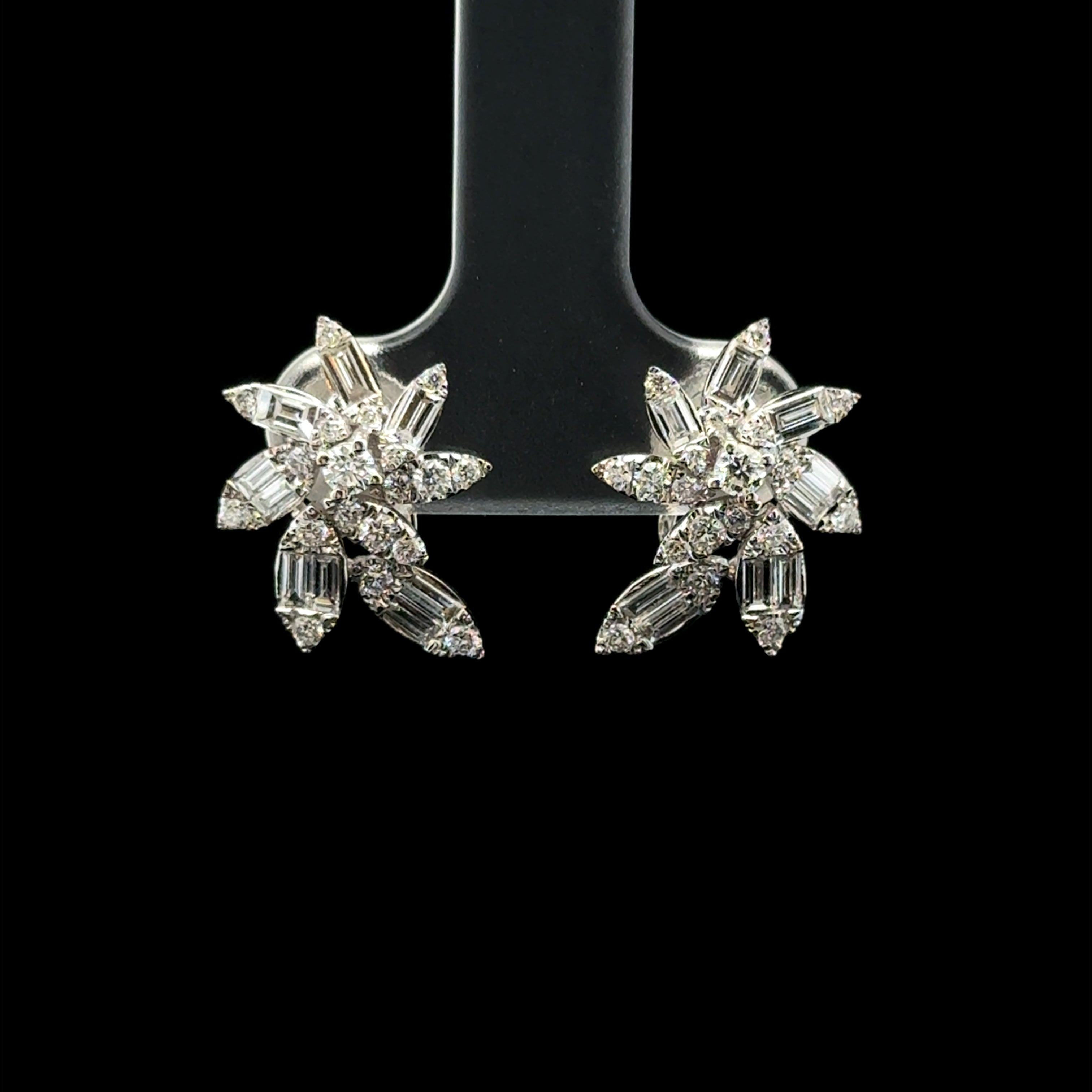 Marquise & Baguette Diamond Cluster Stud White Gold Earring