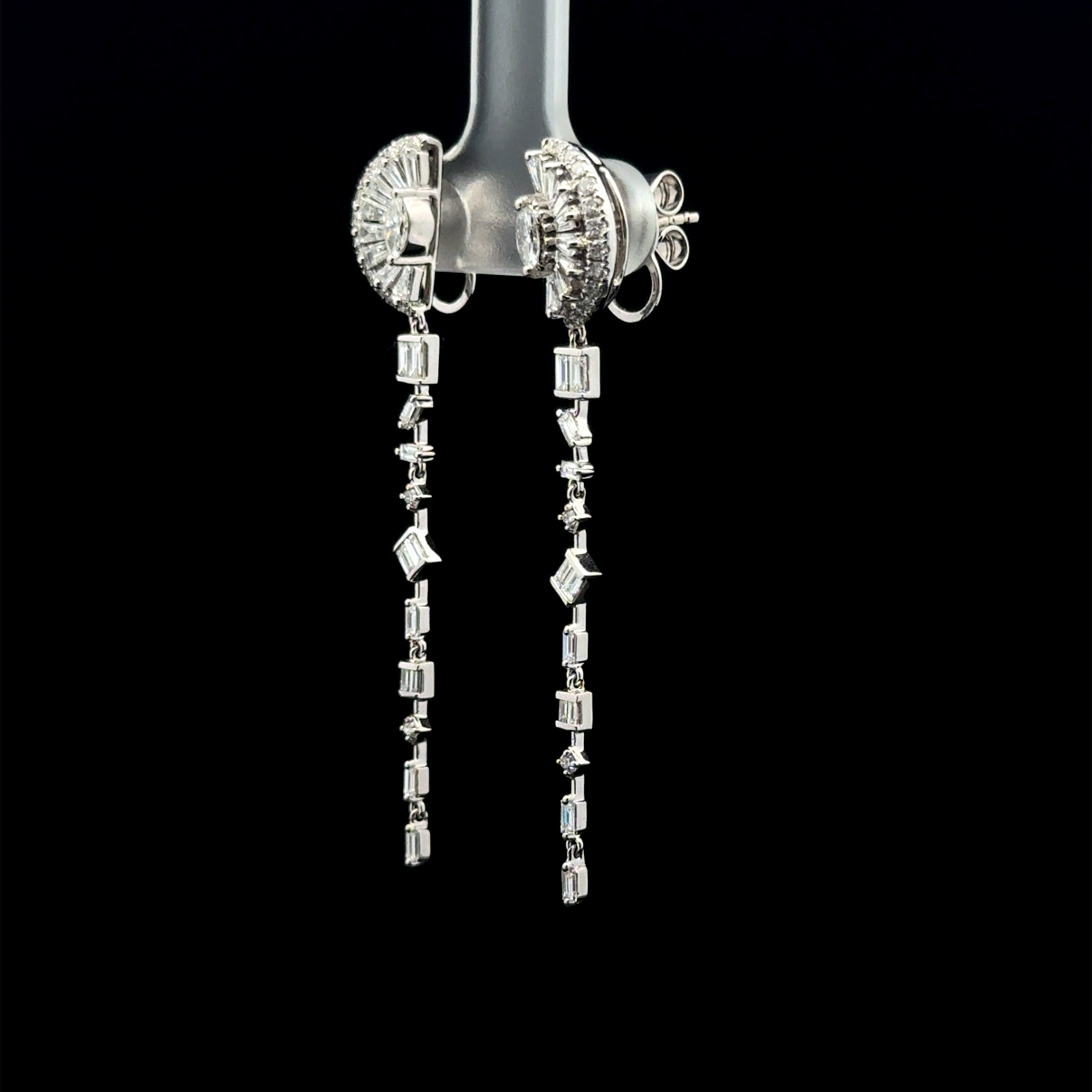 Multi Shape Diamond Dangle White Gold Earrings