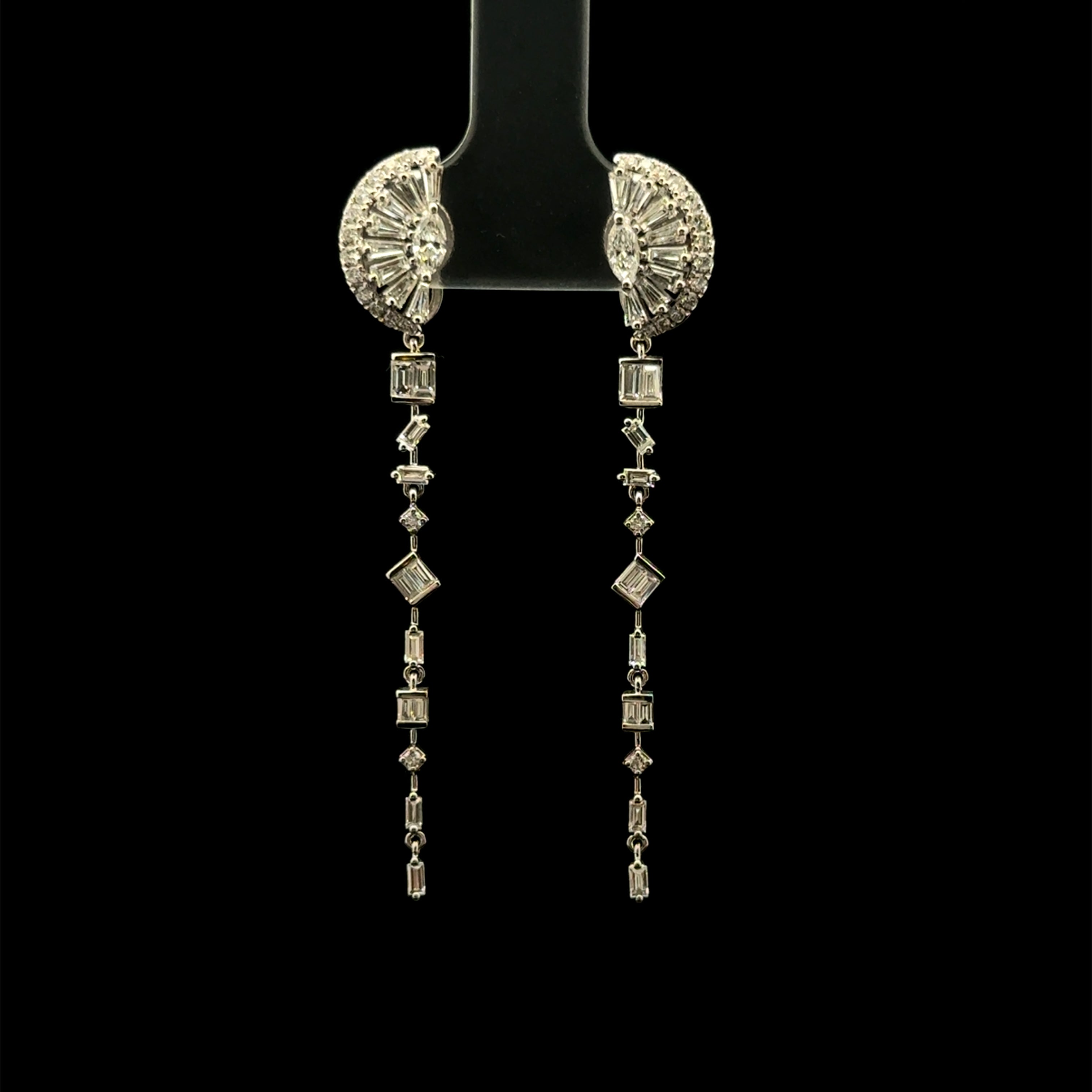 Multi Shape Diamond Dangle White Gold Earrings