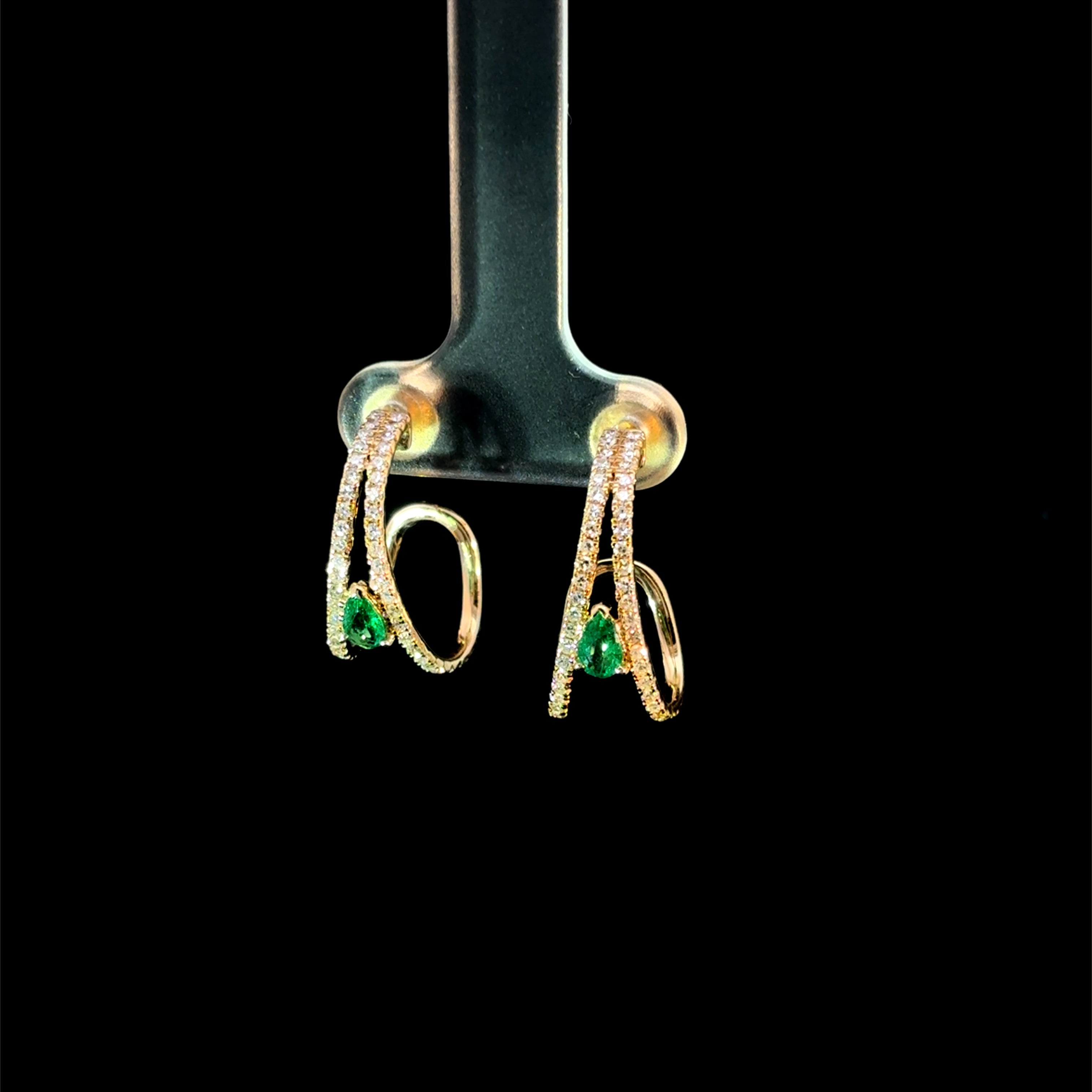 Diamond and Emerald Tweezer Yellow Gold Earring