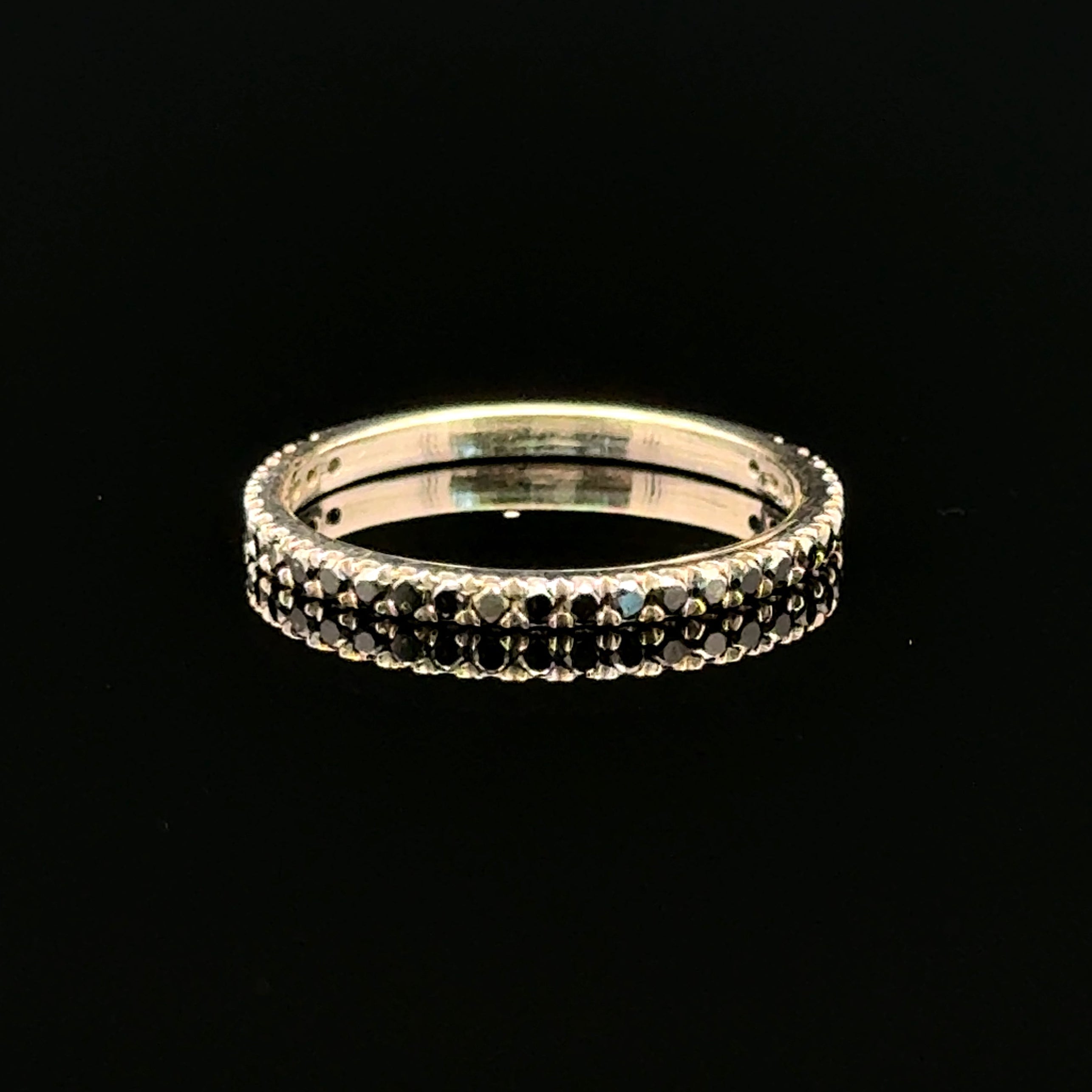 All Round Black Diamond Thin White Gold Ring