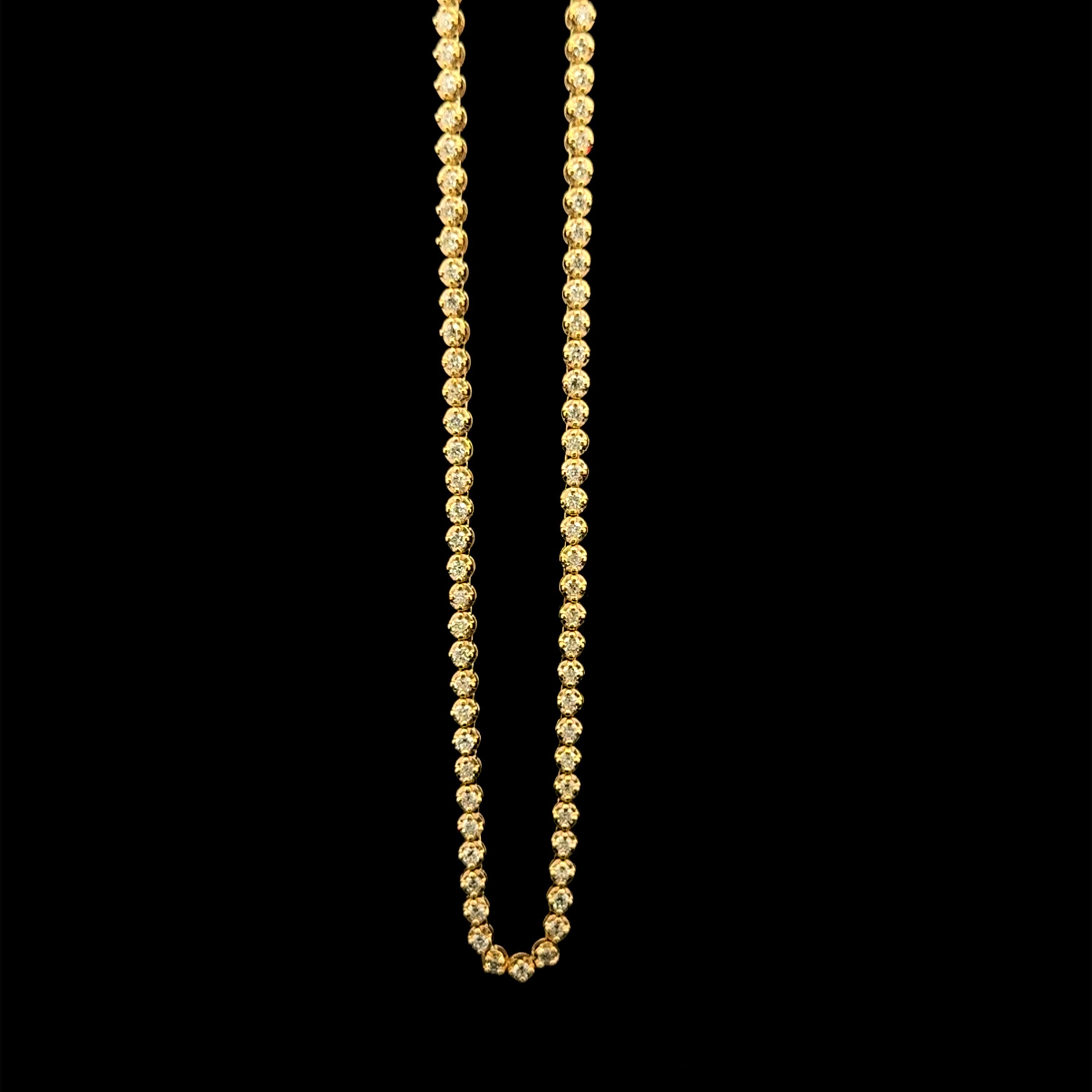 Half Diamond Yellow Gold Tennis Necklace 16.5L